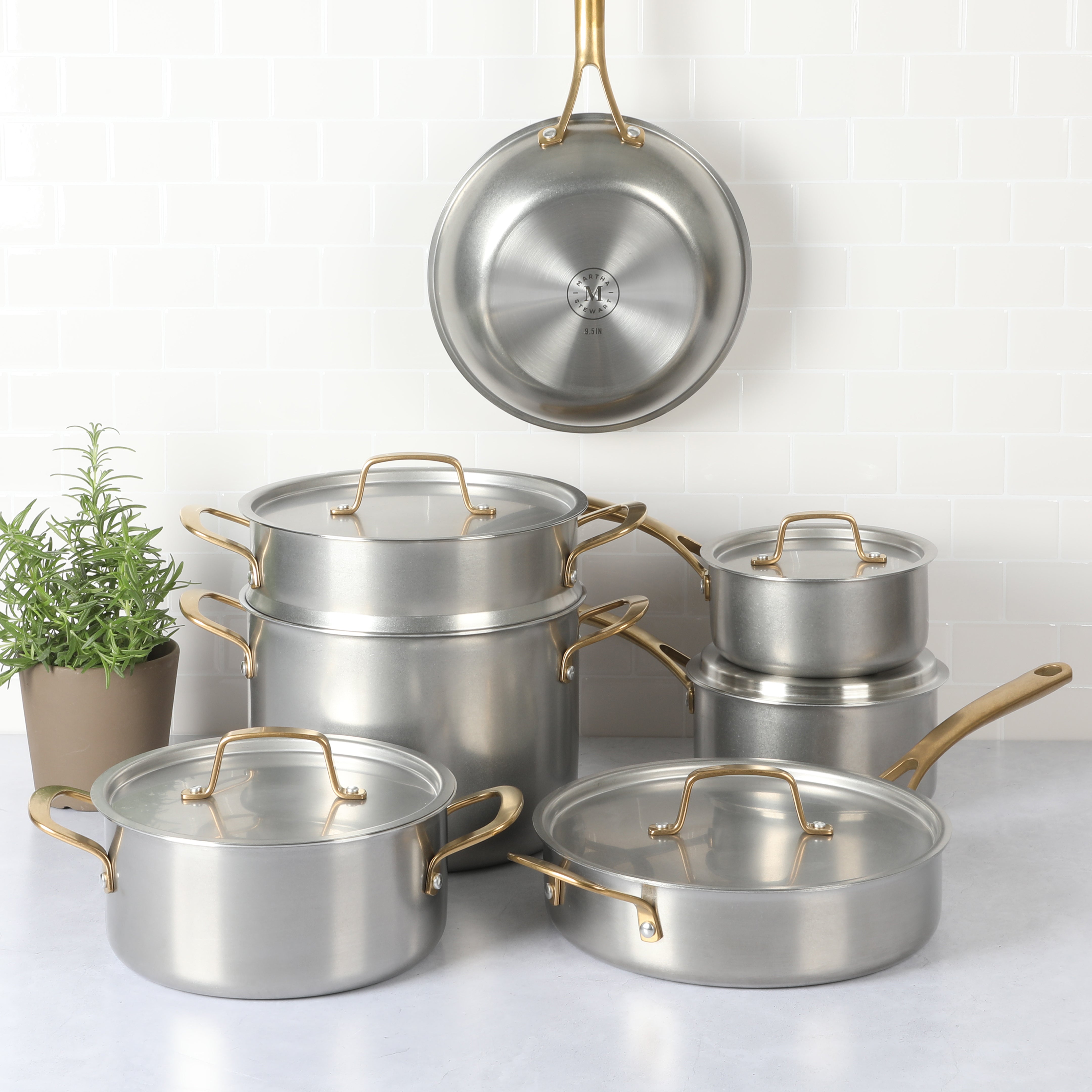 Martha Stewart Castelle 10 Piece 18/8 Stainless Steel Induction Safe Pots  and Pans Non-Toxic Cookware Set