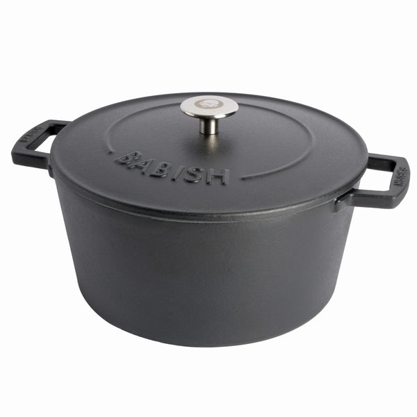 Babish Round Enamel Cast Iron Dutch Oven w/Lid, 6-Quart, Matte Black &  2-Piece (5” and 7”) Stainless Steel Tiny Whisk Set
