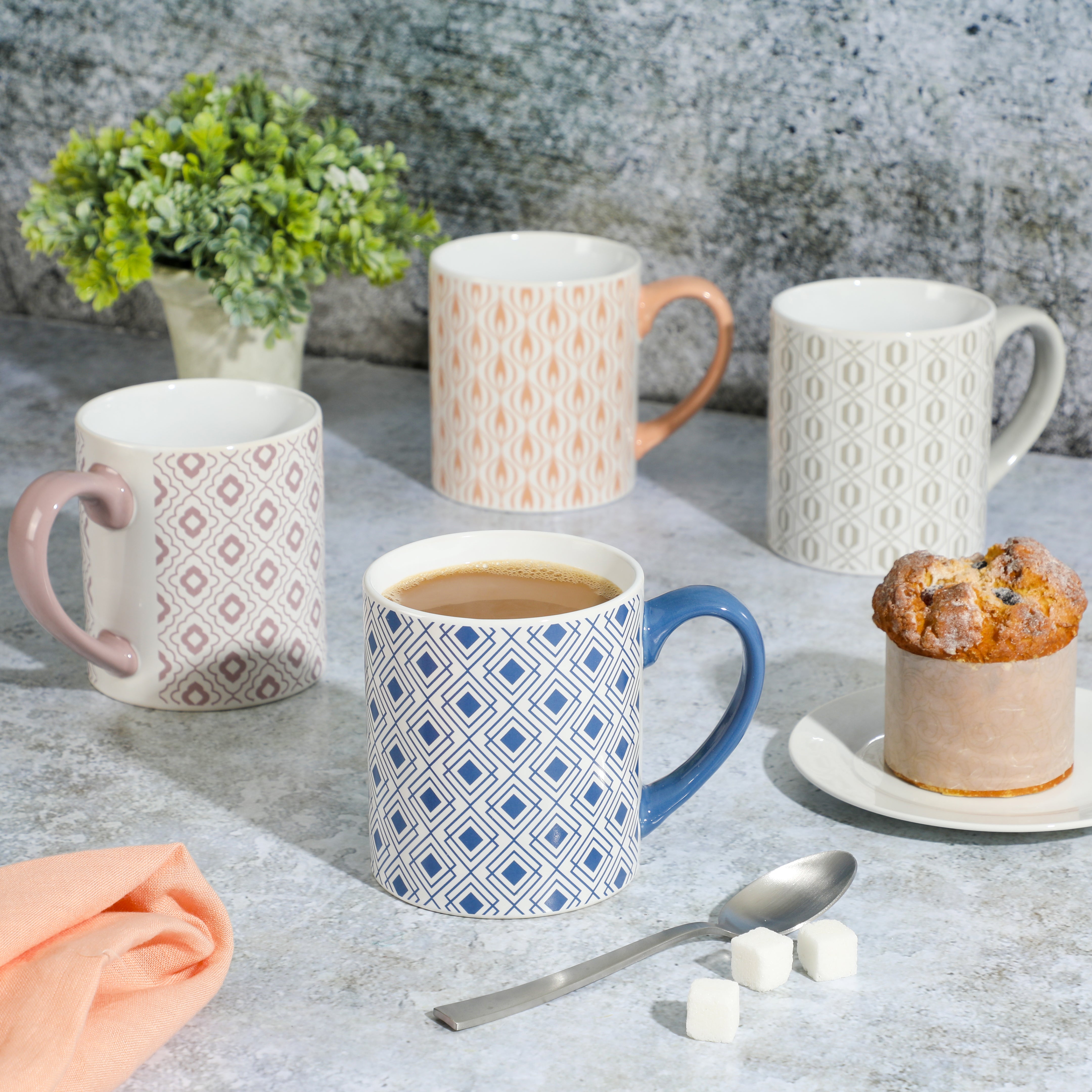 Mr. Coffee Bliss 4-Pack 20oz Assorted Design Stoneware Mug Set