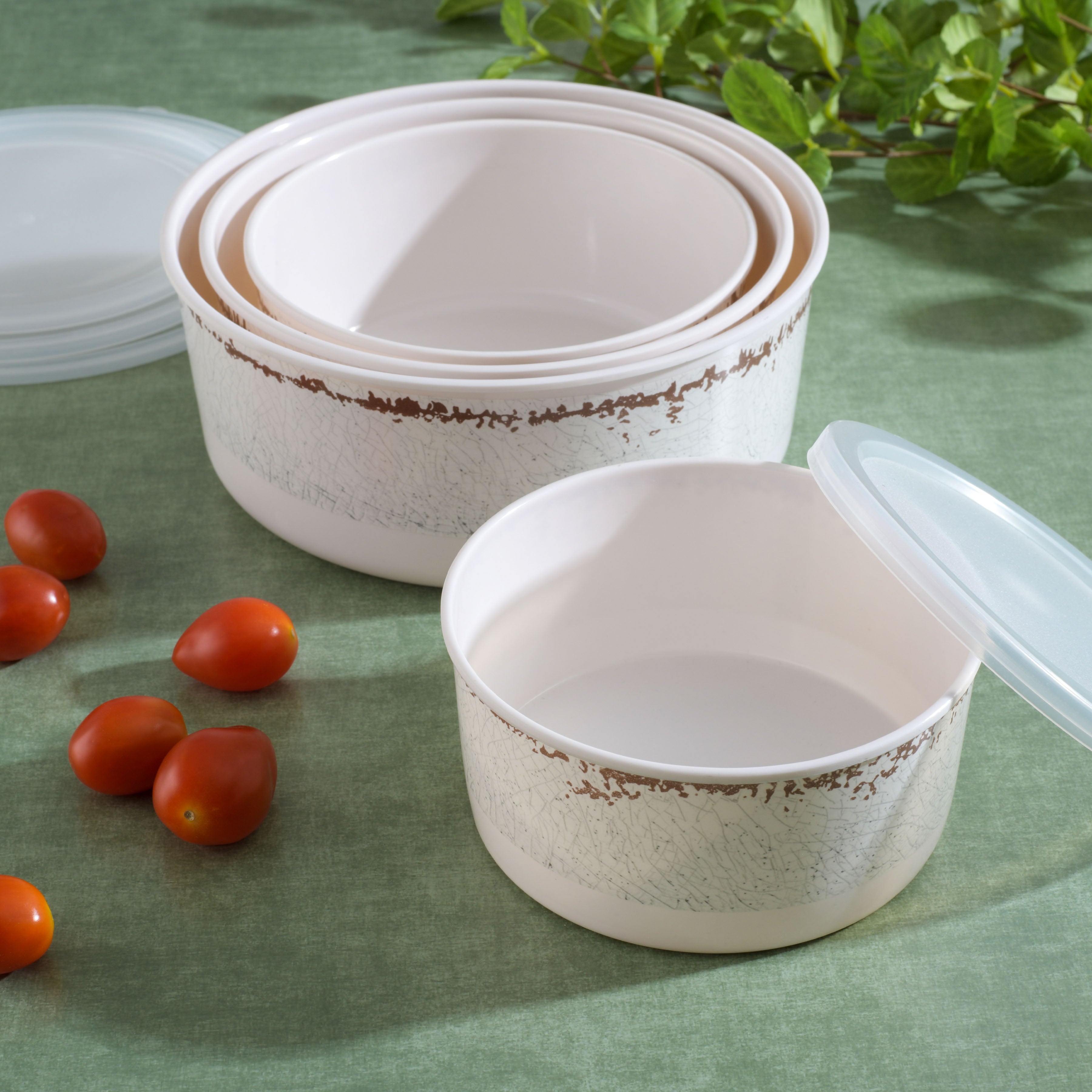 Laurie Gates California Designs Mauna 8-Piece Melamine Nesting Food Storage Bowl Set in Cracked White