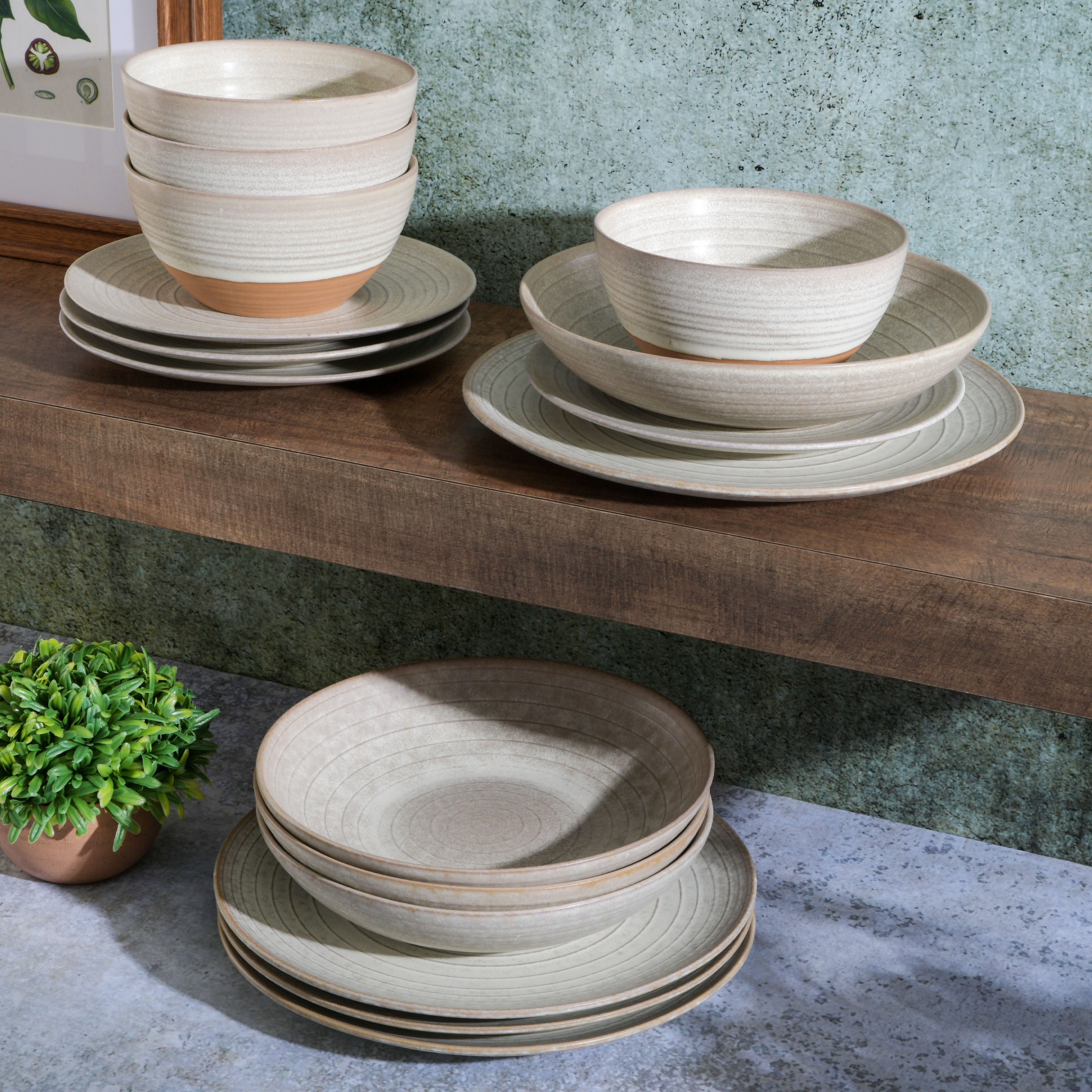 Gibson Elite Dreamweaver 16-Piece Double Bowl Terracotta Reactive Dinn