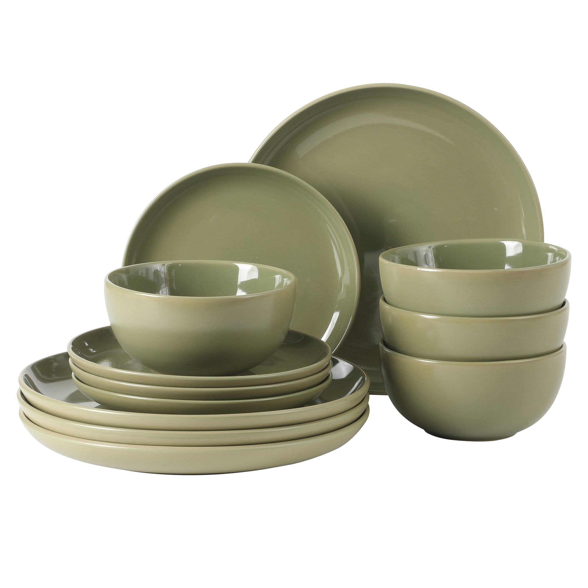 Gibson Home Rockaway 12 Piece Plates and Bowls Matte Outside/Shiny Inside Glaze Service for 4 Dinnerware Set - Brown - Dishwasher and Microwave Safe