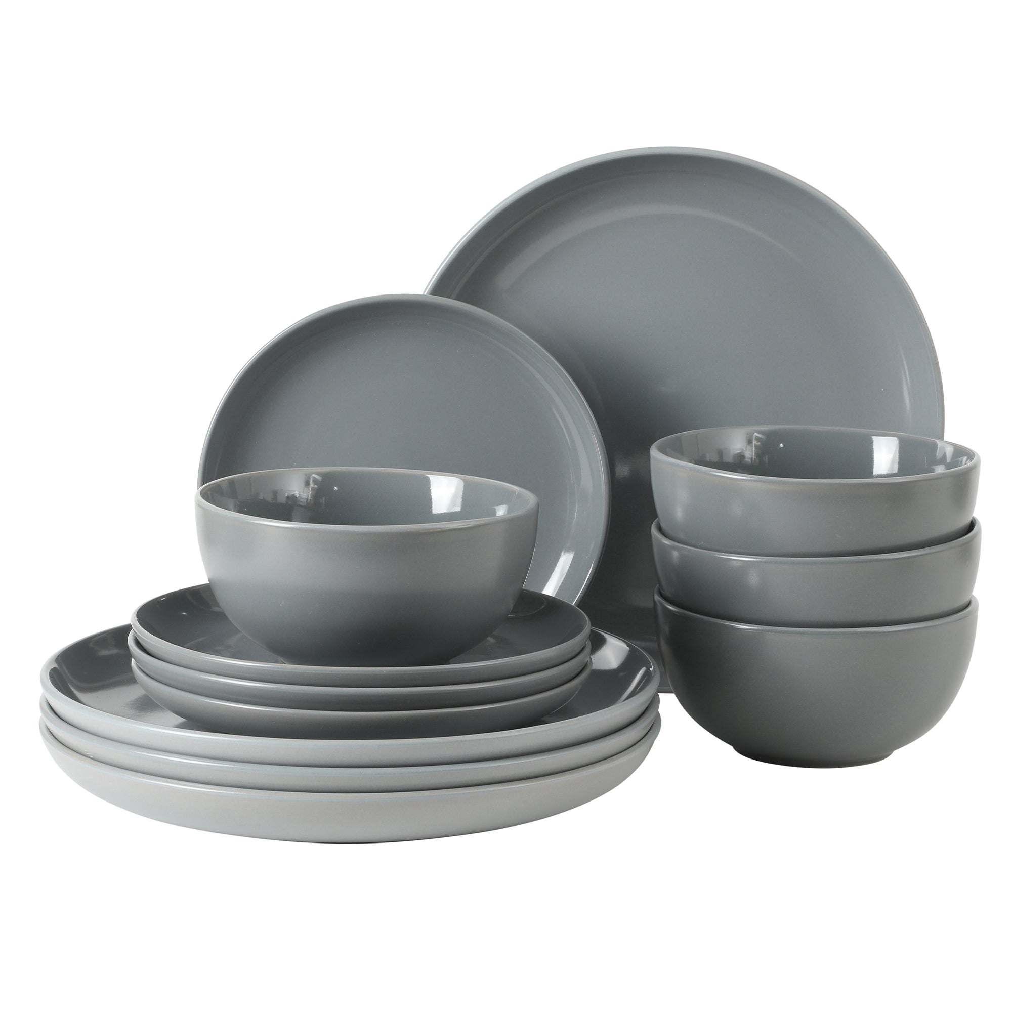 Gibson Home Rockaway 12 Piece Plates and Bowls Matte Outside/Shiny Inside Glaze Service for 4 Dinnerware Set - Brown - Dishwasher and Microwave Safe