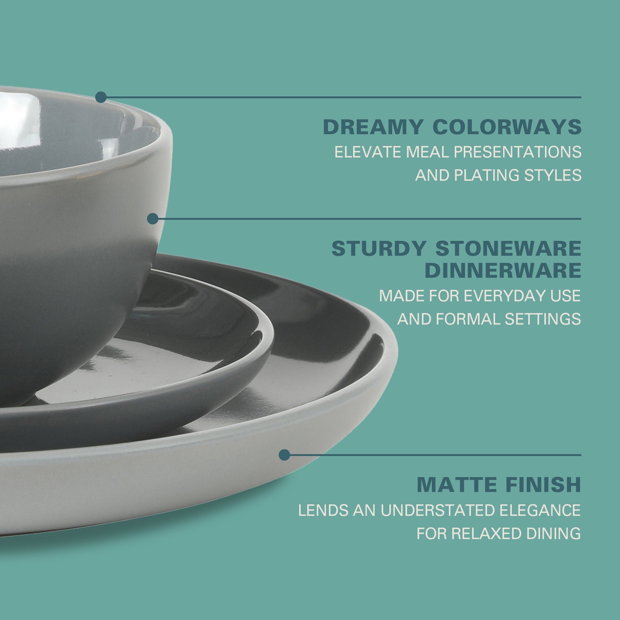 Gibson Home Rockaway 12 Piece Plates and Bowls Matte Outside/Shiny Inside Glaze Service for 4 Dinnerware Set - Brown - Dishwasher and Microwave Safe