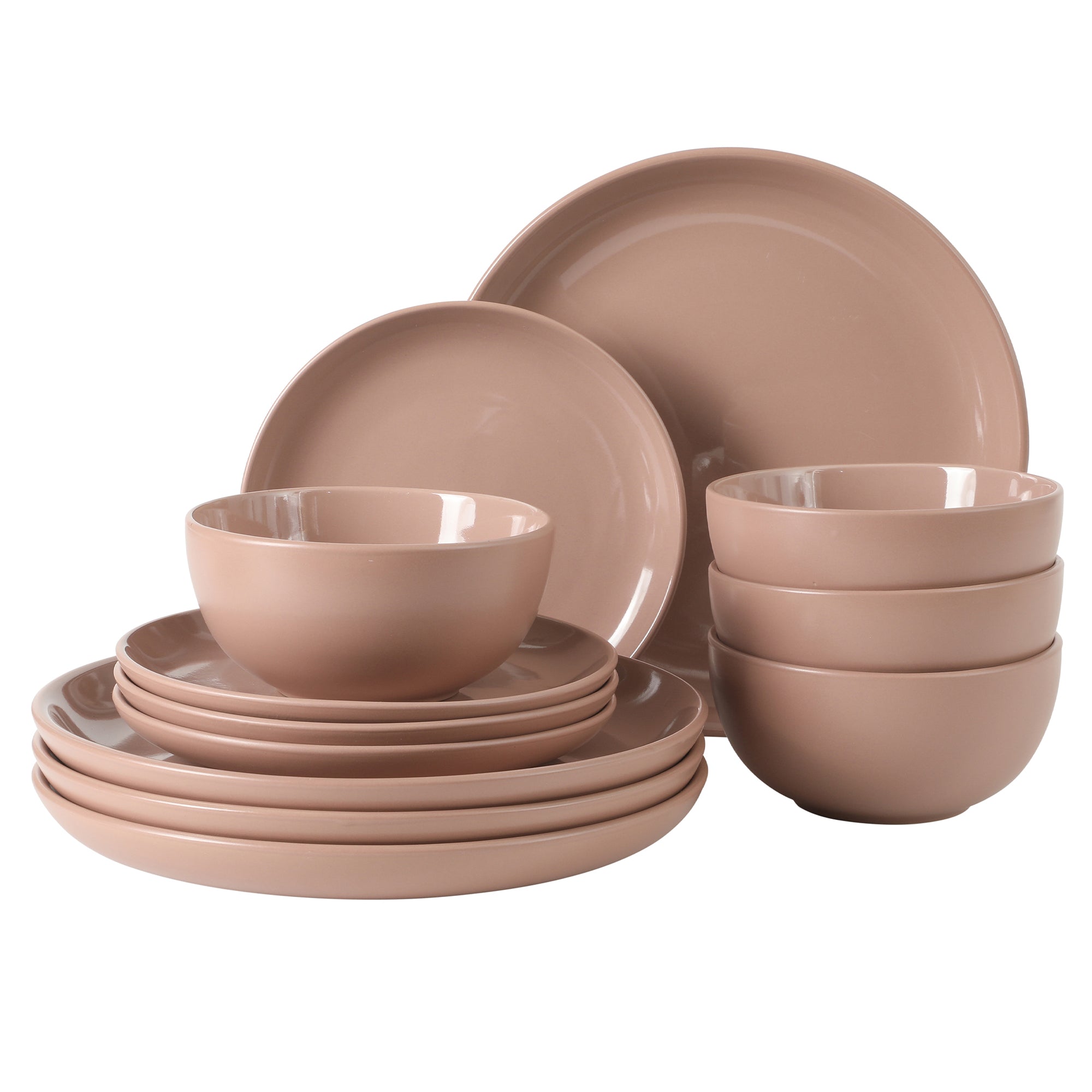 Gibson Home Rockaway 12 Piece Plates and Bowls Matte Outside/Shiny Inside Glaze Service for 4 Dinnerware Set - Brown - Dishwasher and Microwave Safe