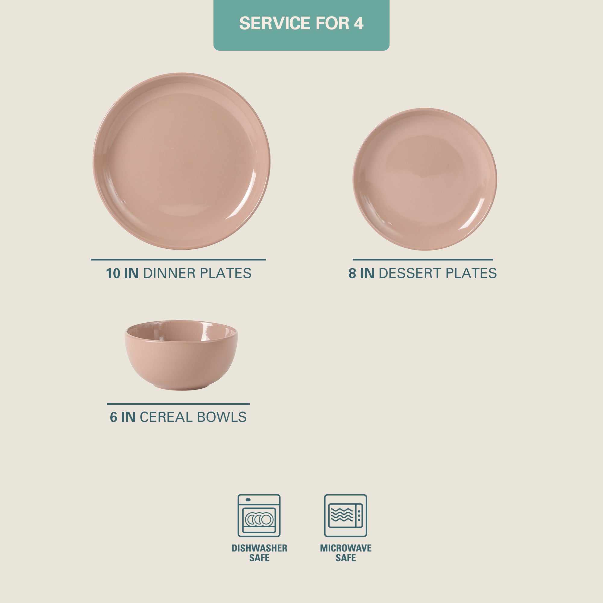 Gibson Home Rockaway 12 Piece Plates and Bowls Matte Outside/Shiny Inside Glaze Service for 4 Dinnerware Set - Brown - Dishwasher and Microwave Safe