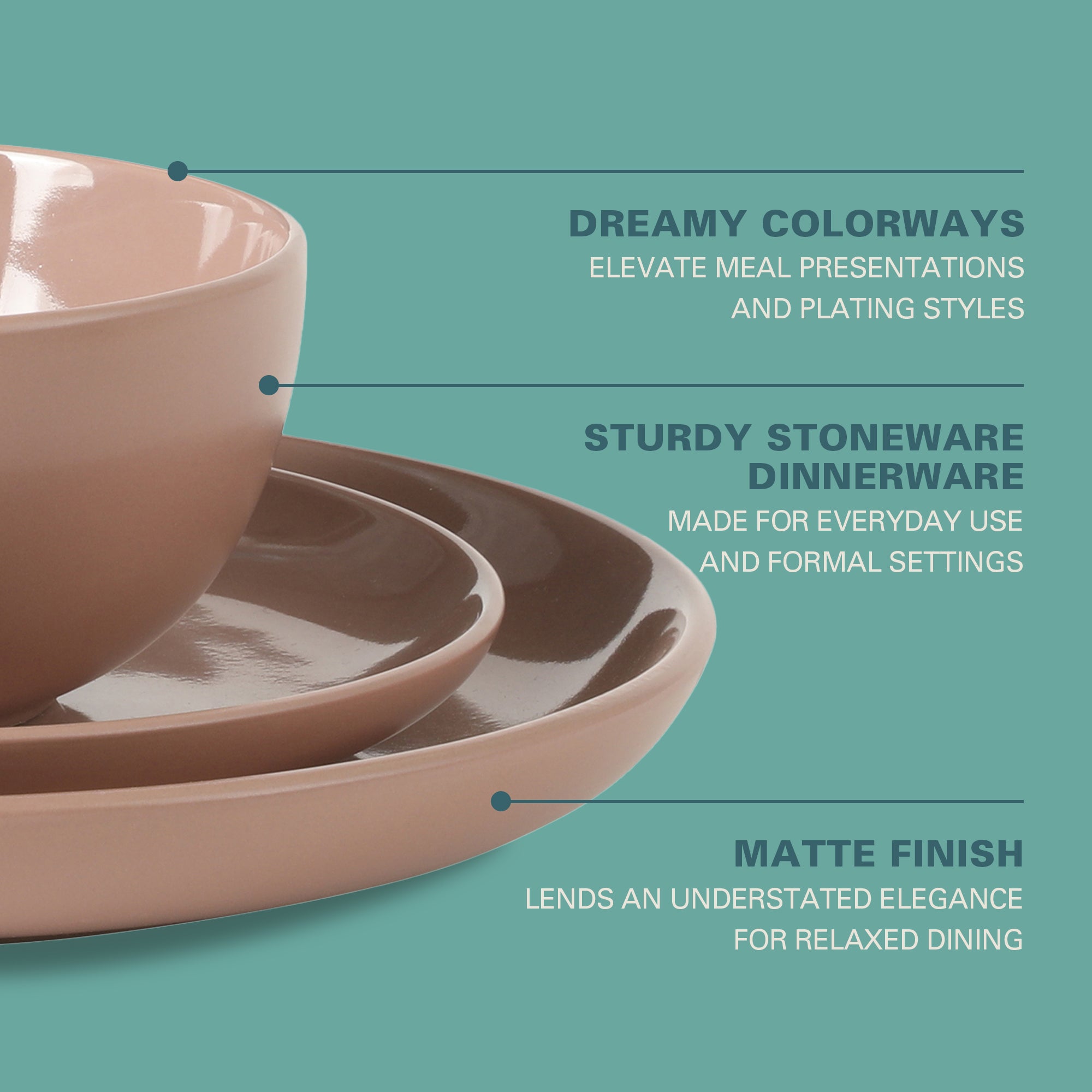 Gibson Home Rockaway 12 Piece Plates and Bowls Matte Outside/Shiny Inside Glaze Service for 4 Dinnerware Set - Brown - Dishwasher and Microwave Safe