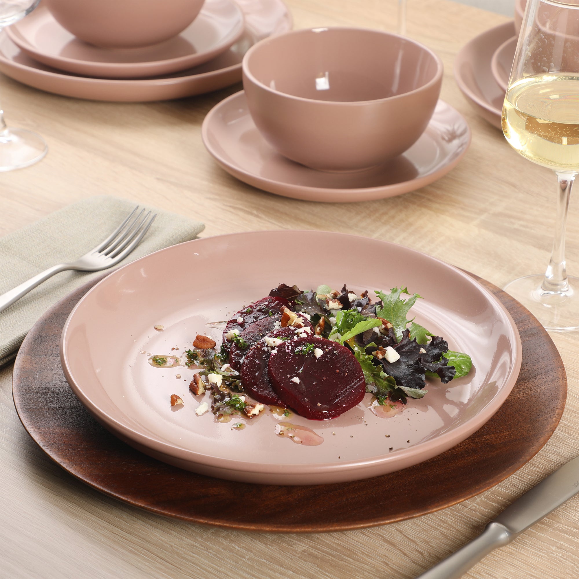 Gibson Home Rockaway 12 Piece Plates and Bowls Matte Outside/Shiny Inside Glaze Service for 4 Dinnerware Set - Brown - Dishwasher and Microwave Safe