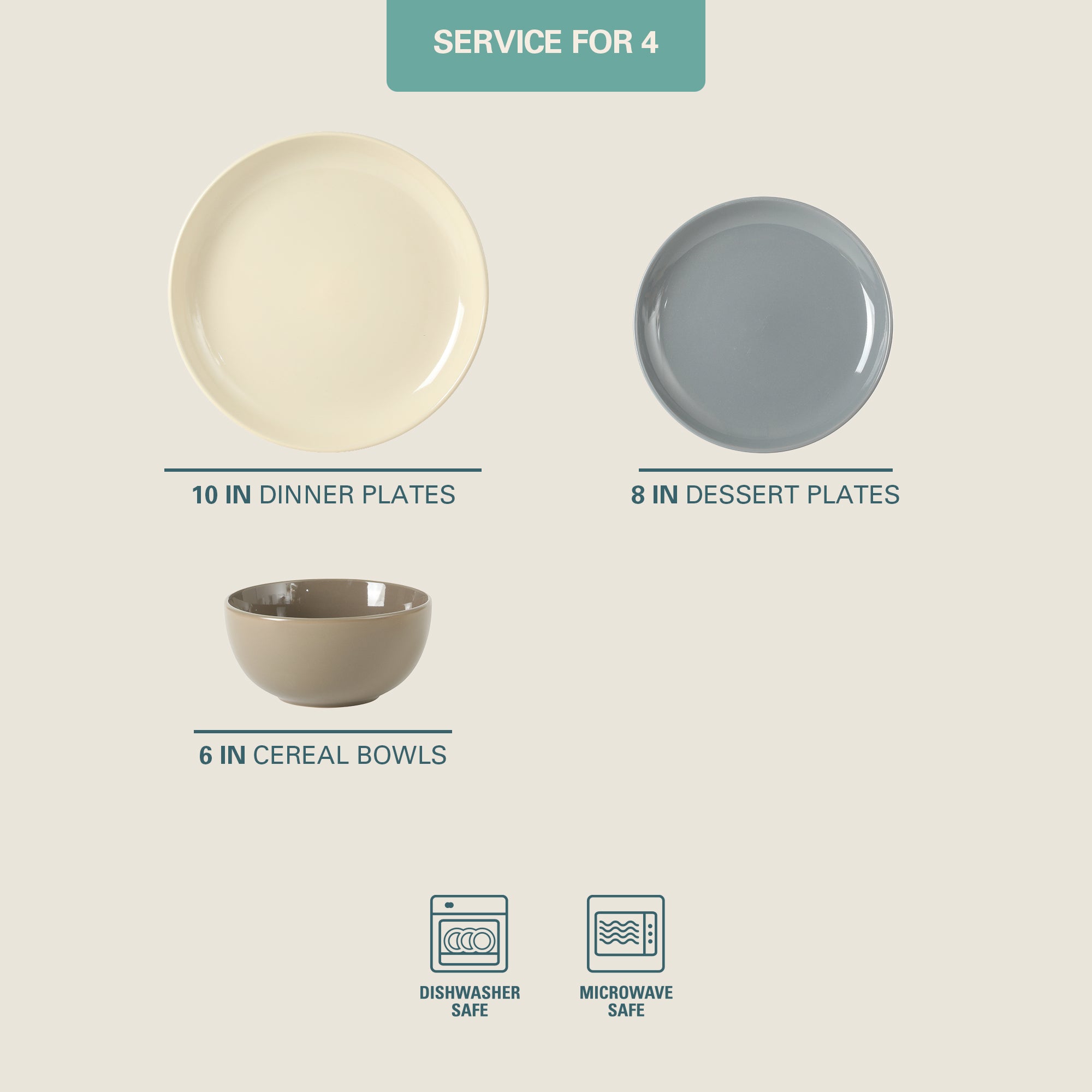 Gibson Home Rockaway 12 Piece Plates and Bowls Matte Outside/Shiny Inside Glaze Service for 4 Dinnerware Set - Brown - Dishwasher and Microwave Safe