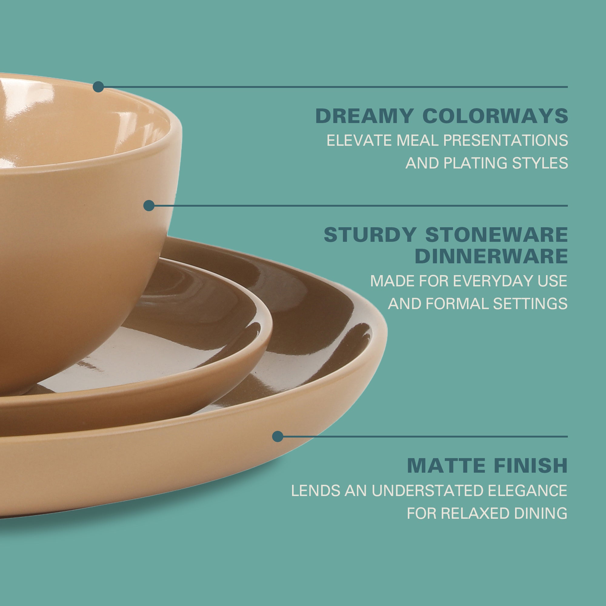 Gibson Home Rockaway 12 Piece Plates and Bowls Matte Outside/Shiny Inside Glaze Service for 4 Dinnerware Set - Brown - Dishwasher and Microwave Safe