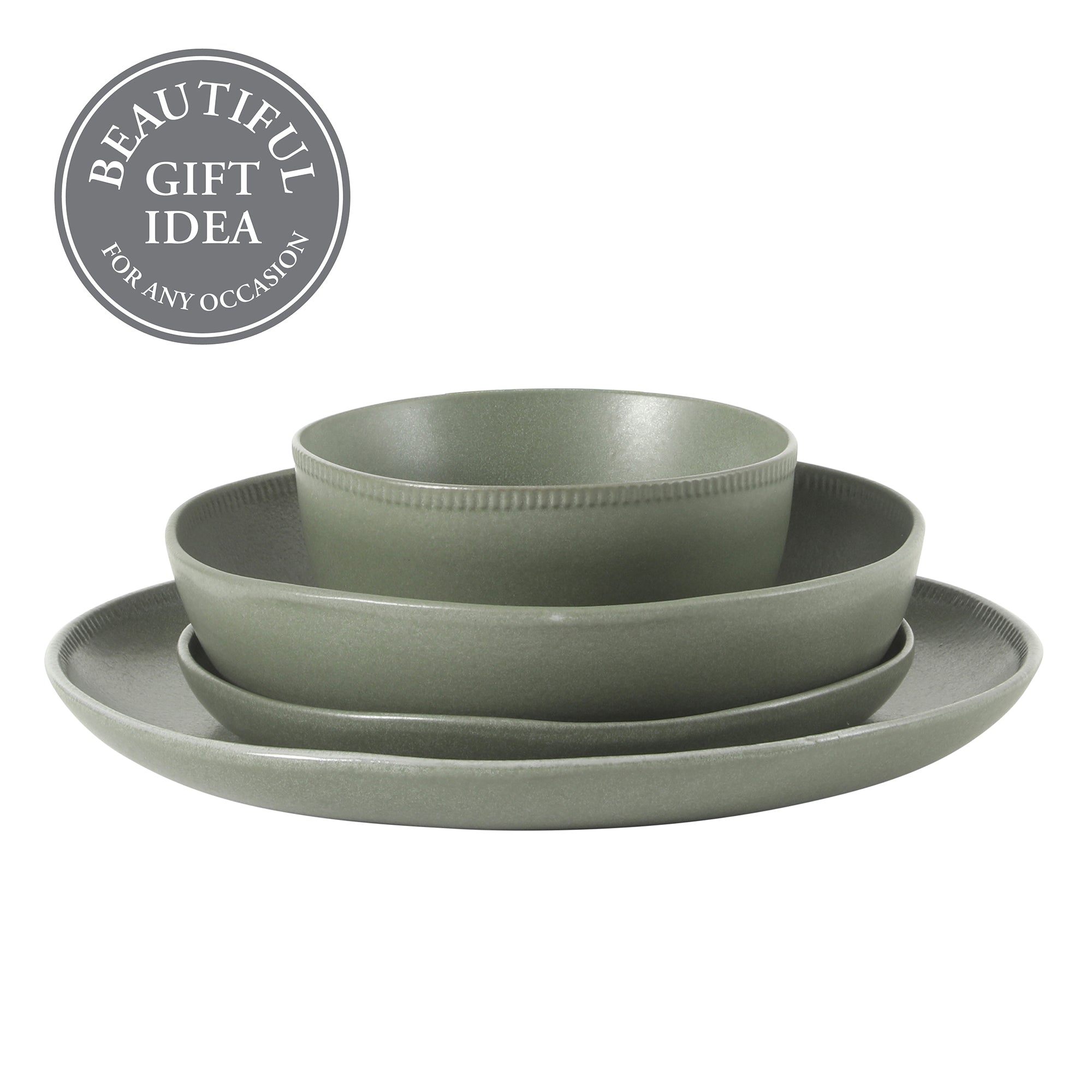 Gibson Elite Menlo Park 16-Piece Pottery Clay Stoneware Dinnerware Set –  Reactive Glaze, Embossed Plates and Bowls W/ Pasta Bowl, Service for 4 – Microwave & Dishwasher Safe
