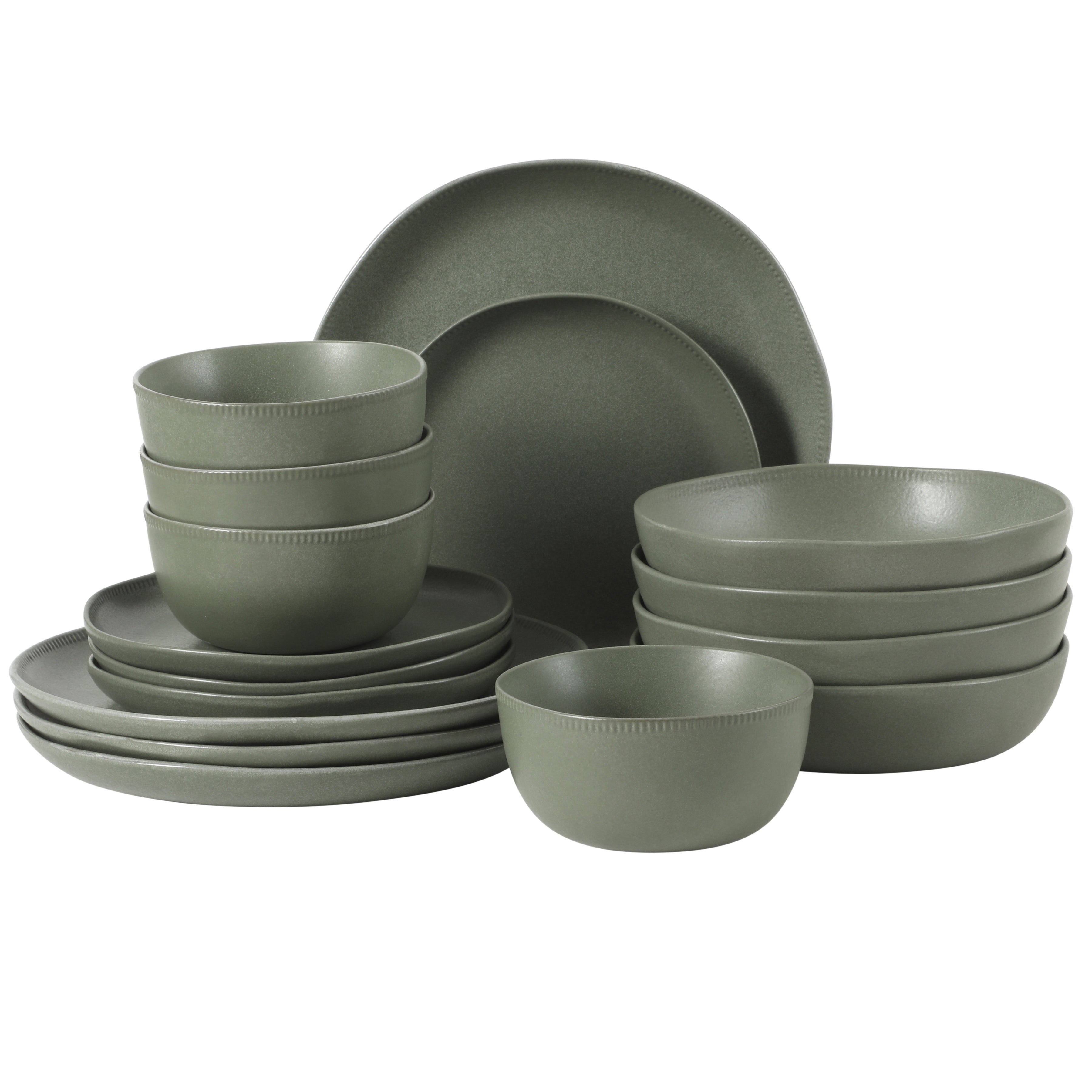 Gibson Elite Menlo Park 16-Piece Pottery Clay Stoneware Dinnerware Set –  Reactive Glaze, Embossed Plates and Bowls W/ Pasta Bowl, Service for 4 – Microwave & Dishwasher Safe