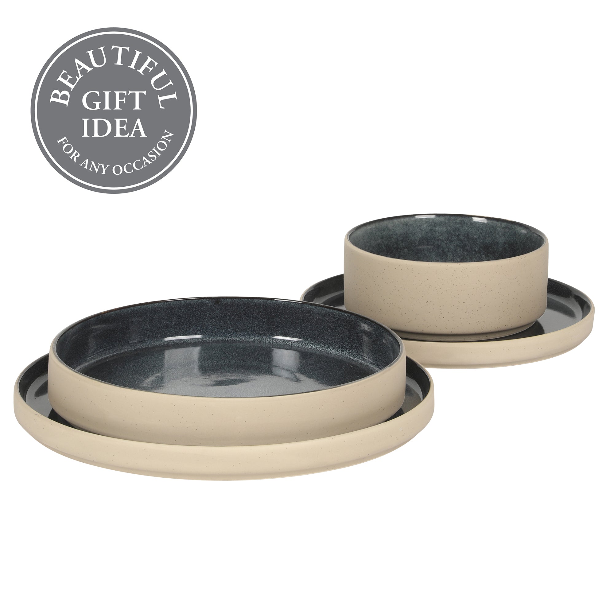 Gibson Elite Liberty Bay 16-Piece Pottery Clay Stoneware Dinnerware Set –  Reactive Glaze, Stackable Plates and Bowls W/ Pasta Bowl, Service for 4 – Microwave & Dishwasher Safe