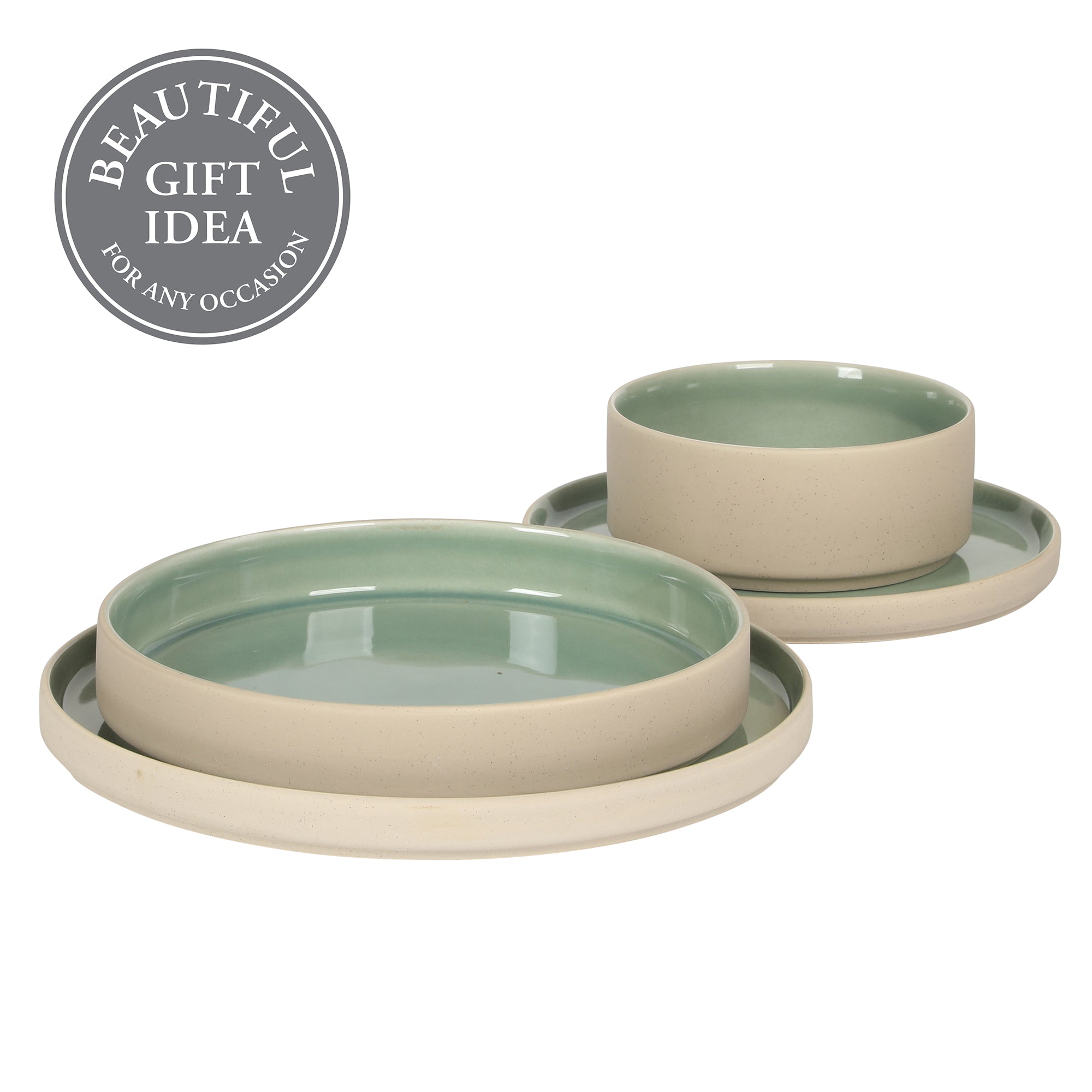Gibson Elite Liberty Bay 16-Piece Pottery Clay Stoneware Dinnerware Set –  Reactive Glaze, Stackable Plates and Bowls W/ Pasta Bowl, Service for 4 – Microwave & Dishwasher Safe