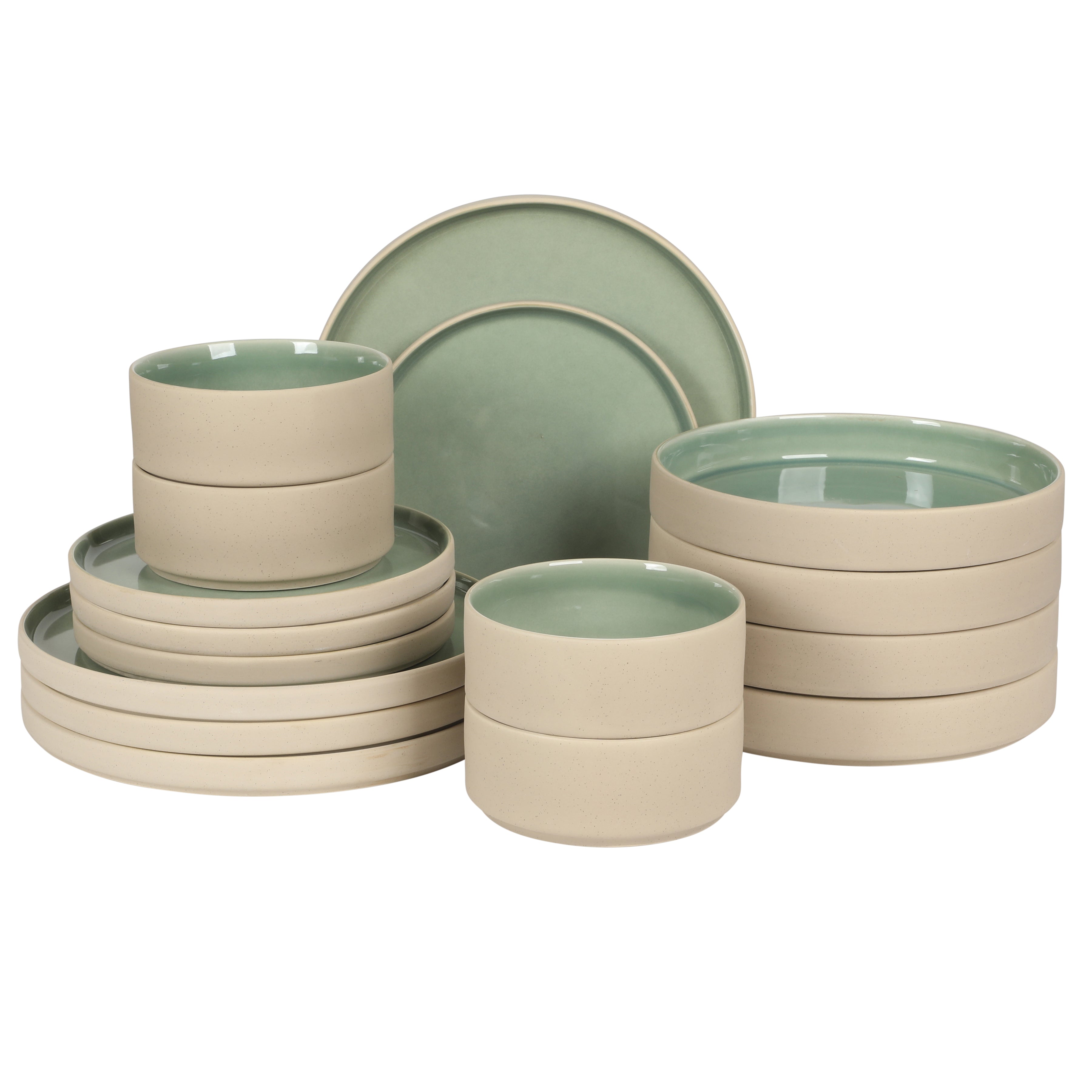 Gibson Elite Liberty Bay 16-Piece Pottery Clay Stoneware Dinnerware Set –  Reactive Glaze, Stackable Plates and Bowls W/ Pasta Bowl, Service for 4 – Microwave & Dishwasher Safe