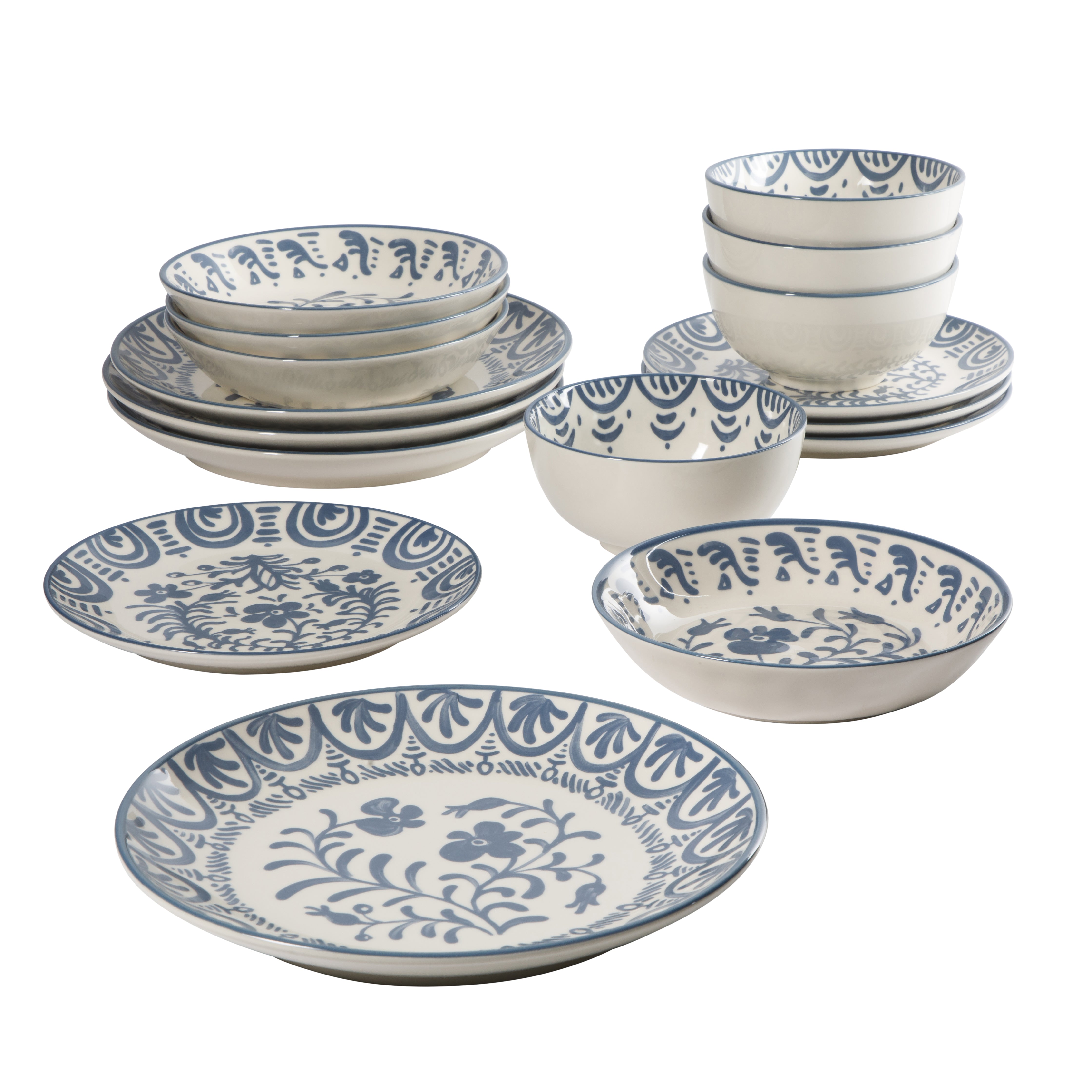 Bloomhouse 16-Piece Stoneware Dinnerware Set, Iris Blue