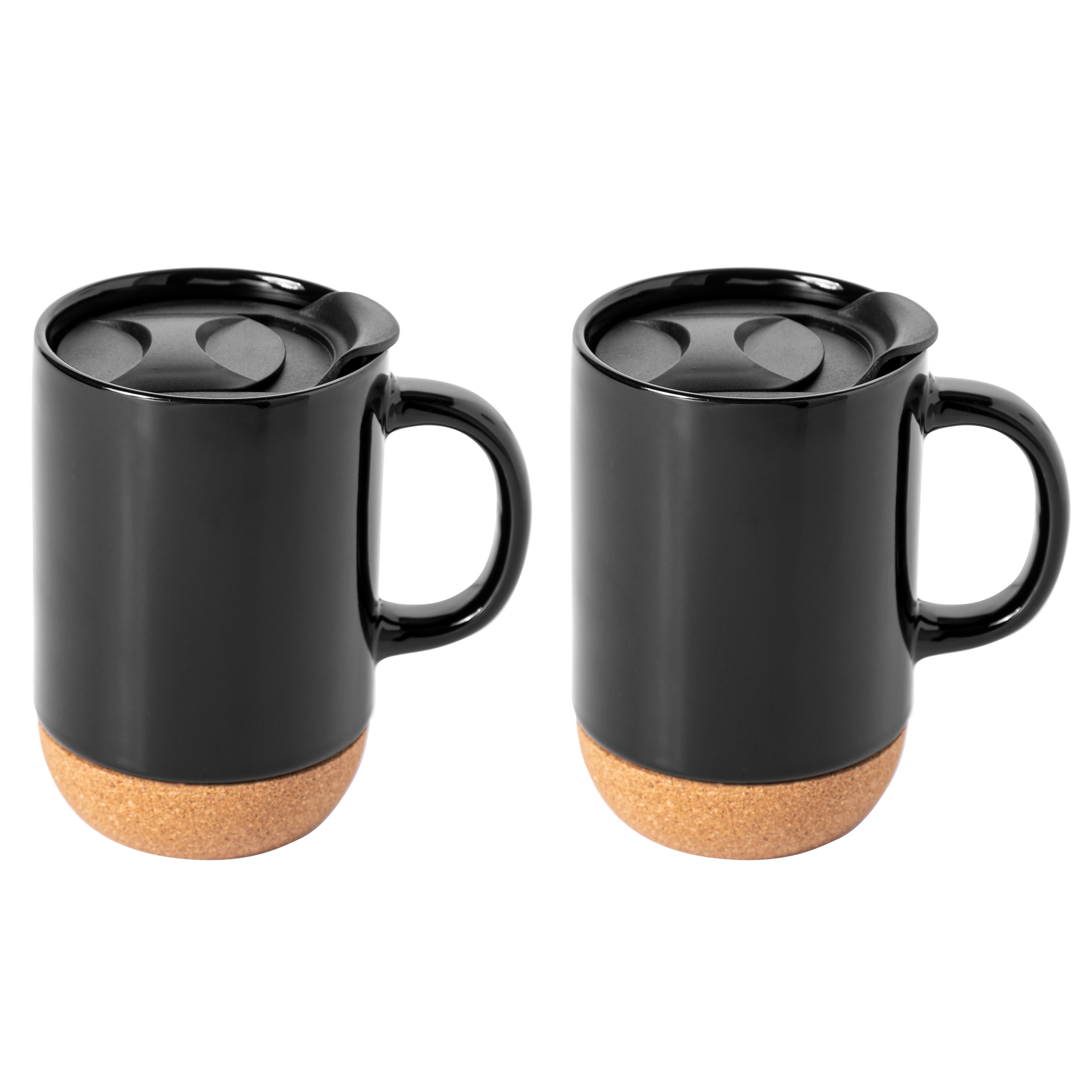 Gibson Home Modani 2-Pack Large 16.5oz Ceramic Mug Set w/ Removable Cork Bottom and Lid
