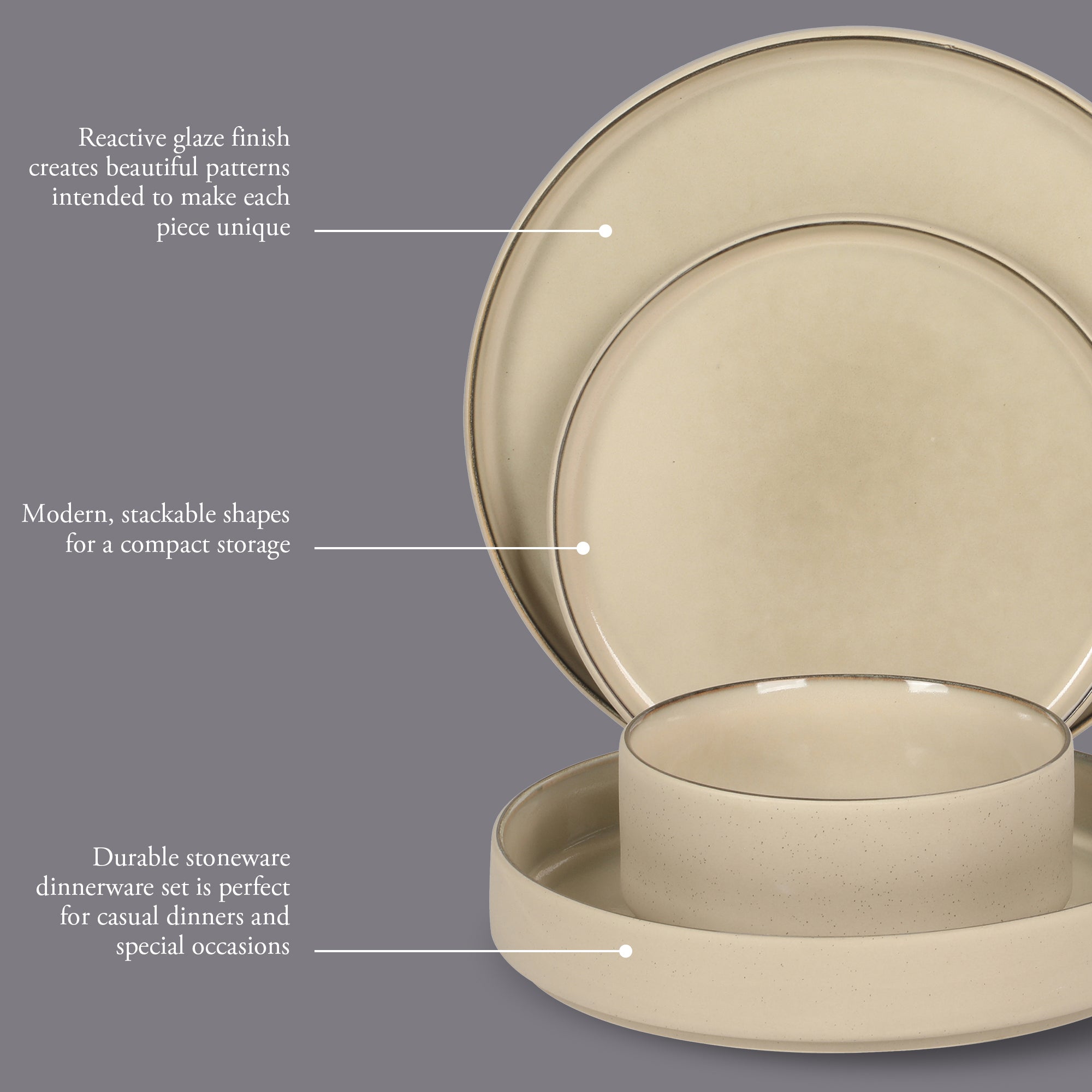 Gibson Elite Liberty Bay 16-Piece Pottery Clay Stoneware Dinnerware Set –  Reactive Glaze, Stackable Plates and Bowls W/ Pasta Bowl, Service for 4 – Microwave & Dishwasher Safe