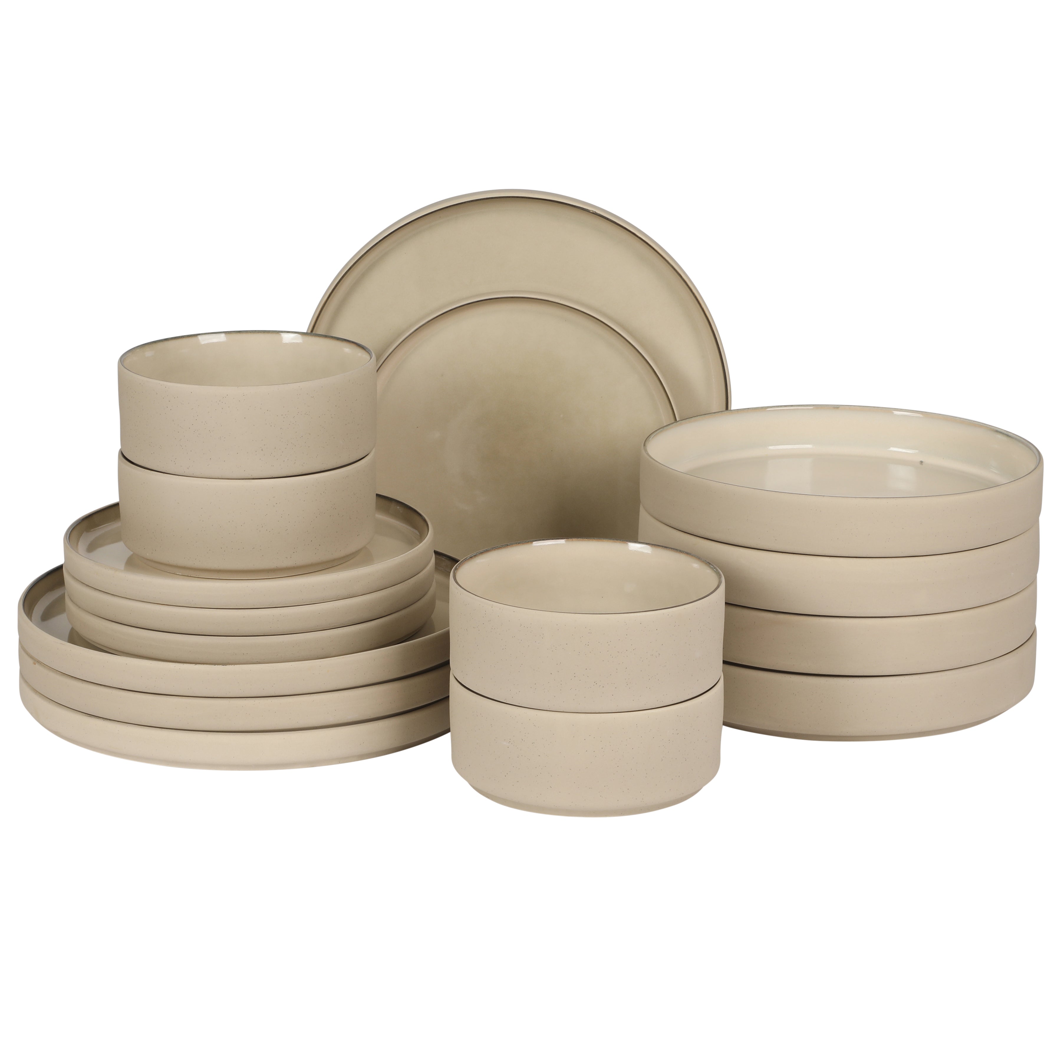 Gibson Elite Liberty Bay 16-Piece Pottery Clay Stoneware Dinnerware Set –  Reactive Glaze, Stackable Plates and Bowls W/ Pasta Bowl, Service for 4 – Microwave & Dishwasher Safe