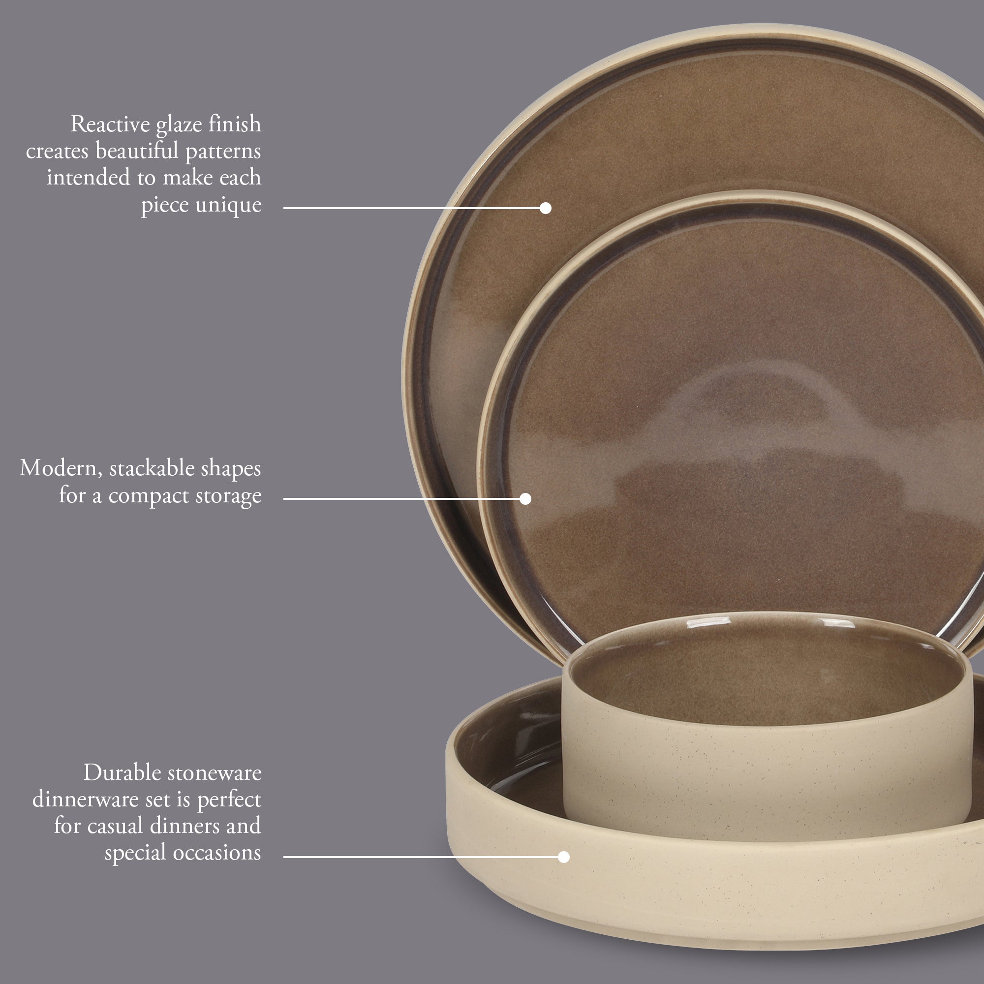 Gibson Elite Liberty Bay 16-Piece Pottery Clay Stoneware Dinnerware Set –  Reactive Glaze, Stackable Plates and Bowls W/ Pasta Bowl, Service for 4 – Microwave & Dishwasher Safe