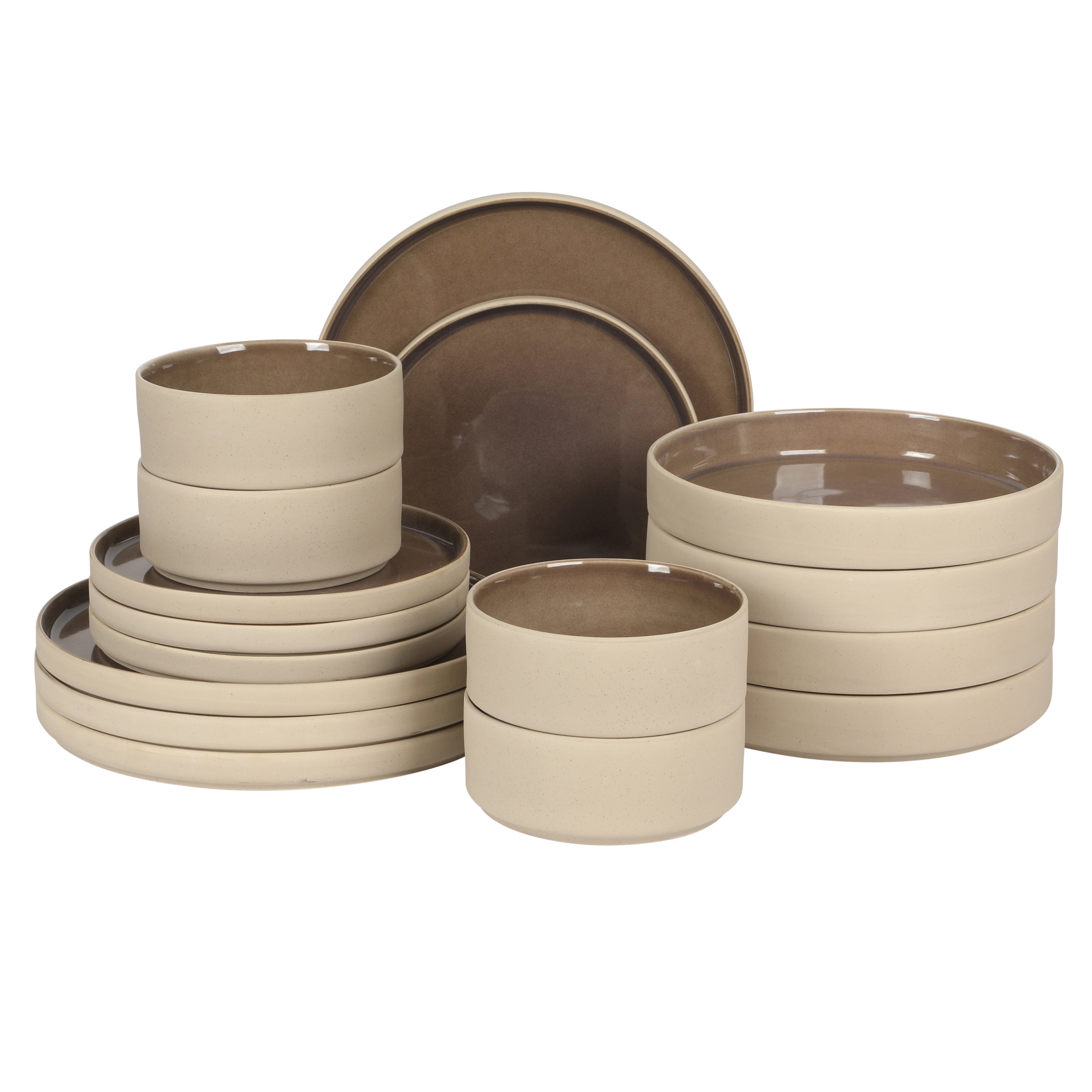 PEACH CHANTILLY × EARL GREY LAYERING SET Gibson Elite Liberty Bay 16-Piece Pottery Clay Stoneware Dinnerware Se