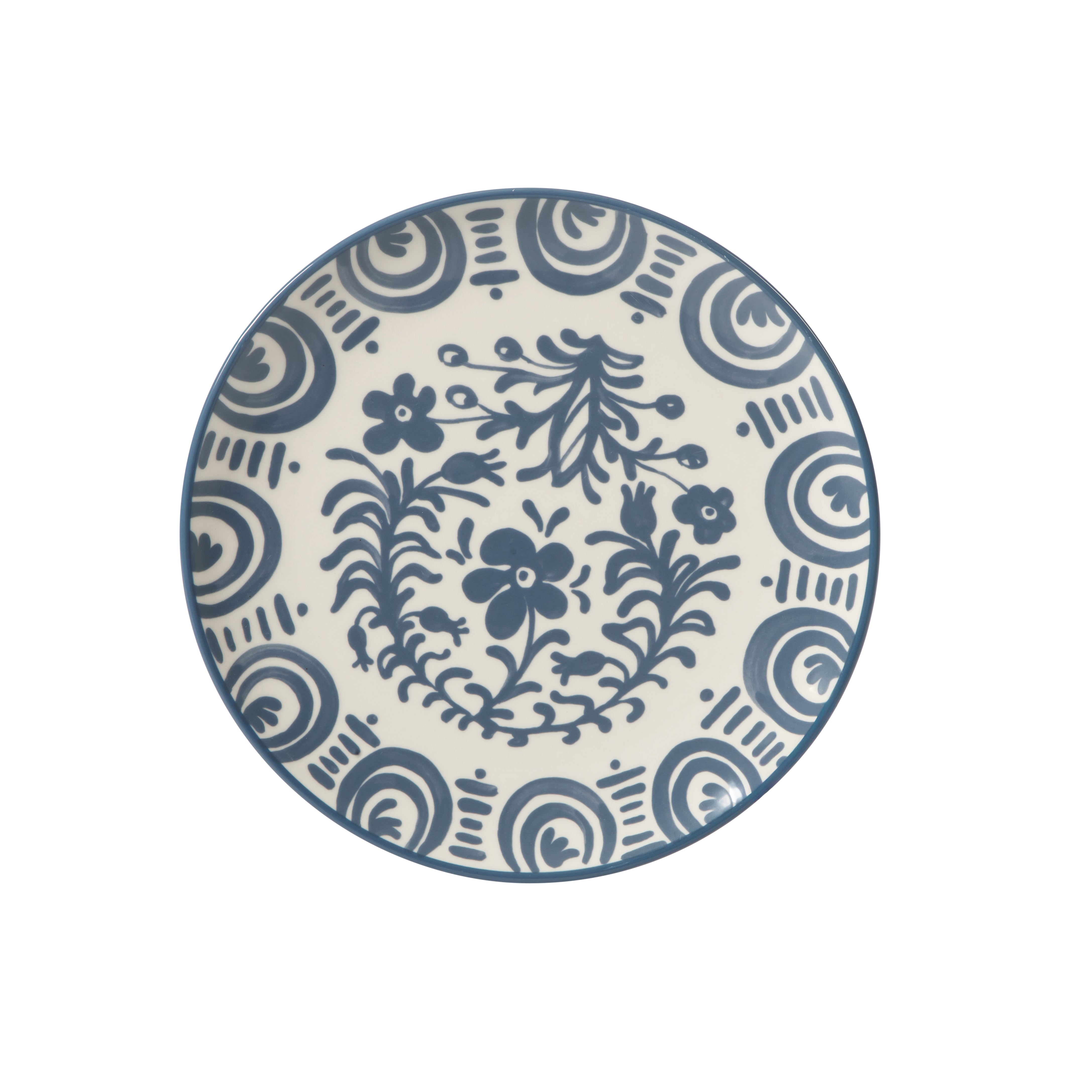 Bloomhouse - 2-Time Oprah’s Favorite Things - Valencia Flor 16 Piece Dinnerware Set, Artisanal Decorated Stoneware Plates & Bowls, Service for 4, Microwave & Dishwasher Safe, Iris Blue