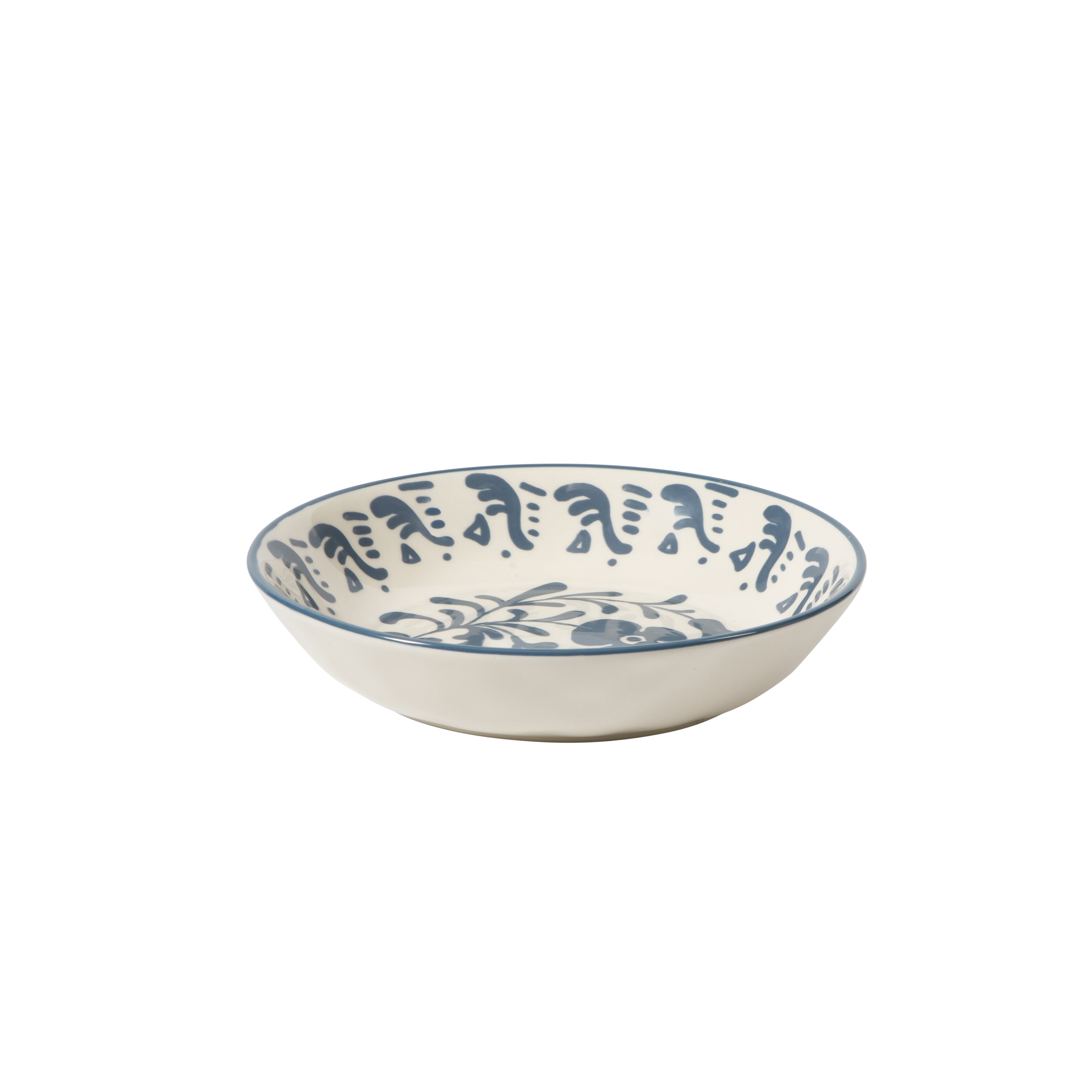 Bloomhouse - 2-Time Oprah’s Favorite Things - Valencia Flor 16 Piece Dinnerware Set, Artisanal Decorated Stoneware Plates & Bowls, Service for 4, Microwave & Dishwasher Safe, Iris Blue