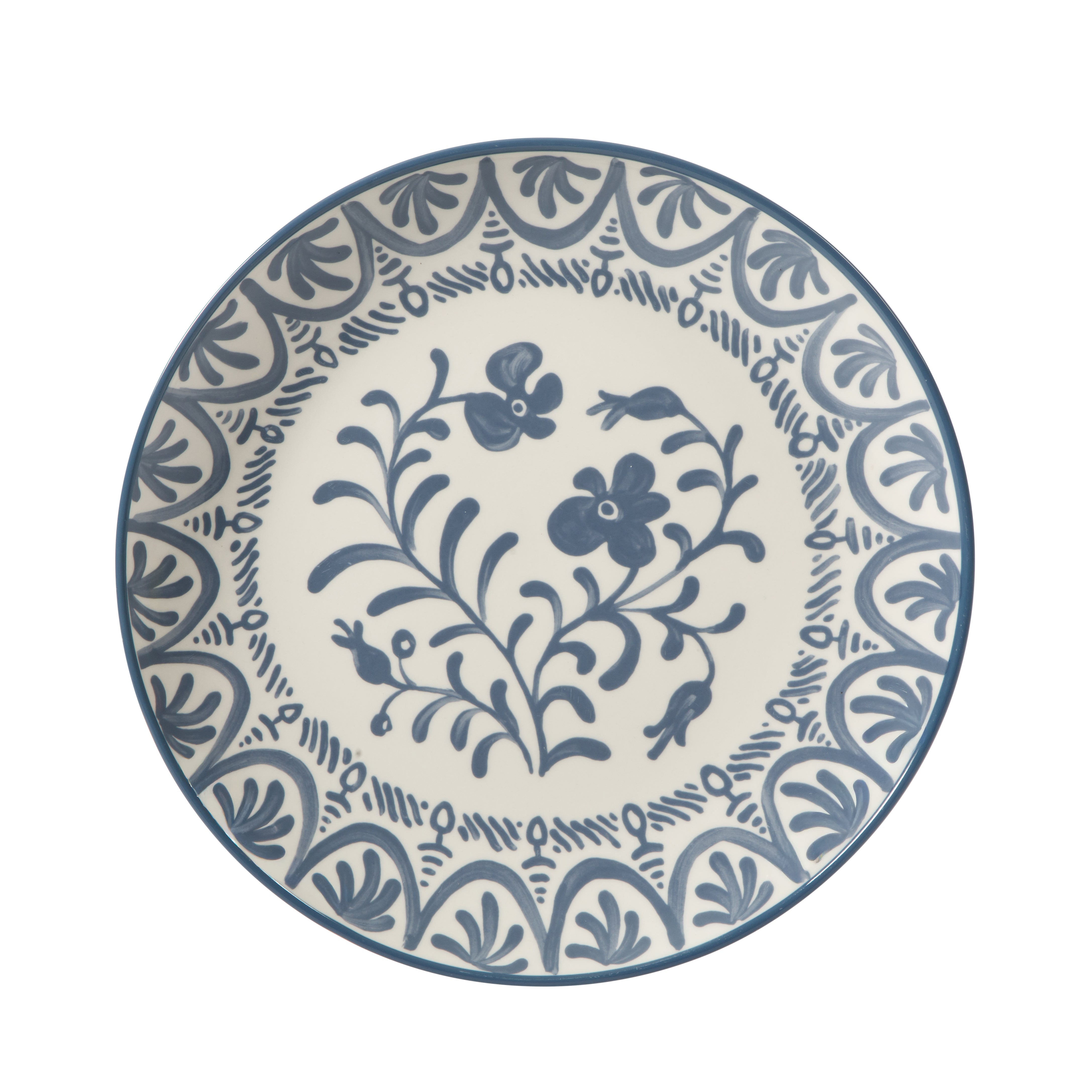 Bloomhouse - 2-Time Oprah’s Favorite Things - Valencia Flor 4 Piece 10.75” Dinner Plate Set, Stoneware Plates, Mediterranean Floral Decal Design, Microwave & Dishwasher Safe