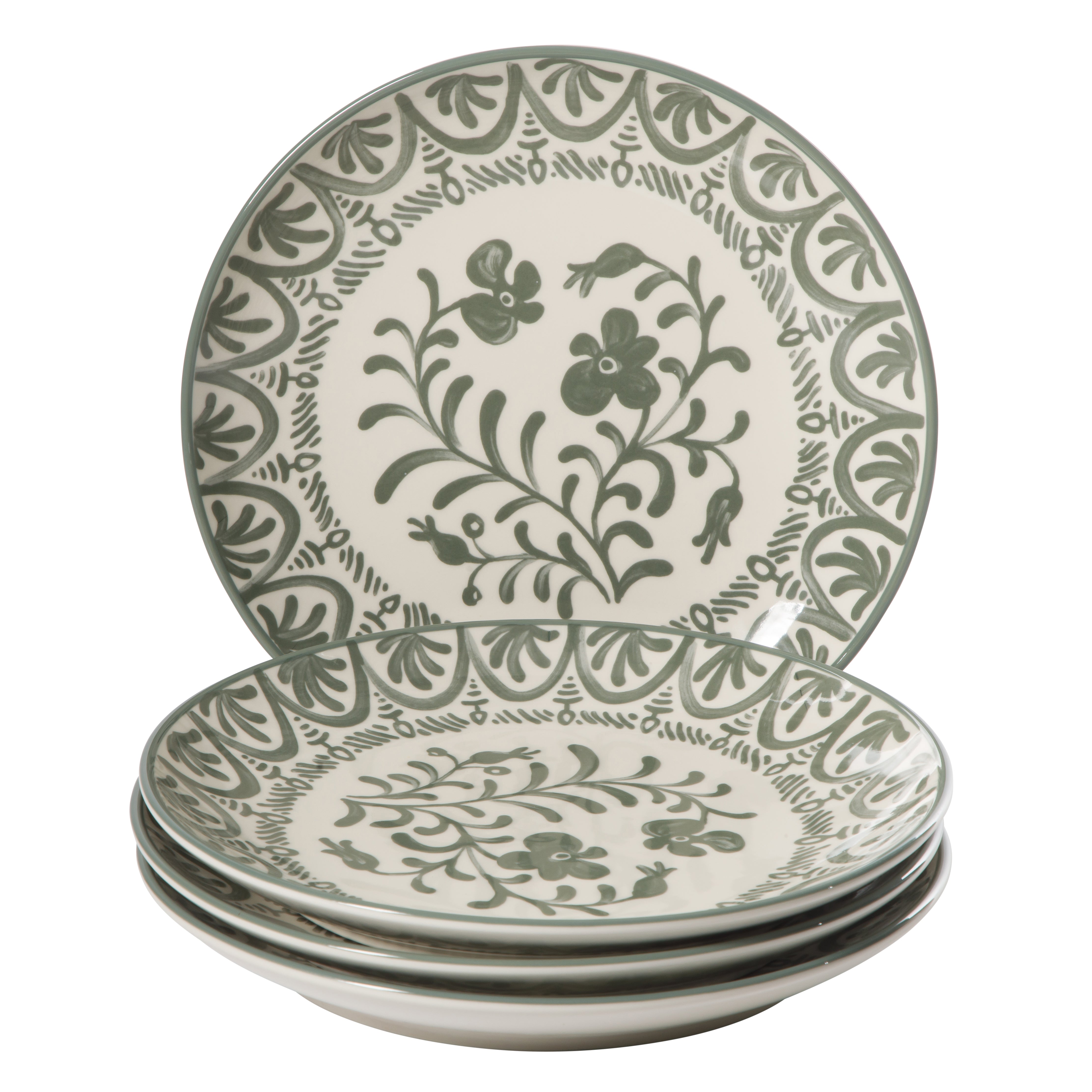 Bloomhouse - 2-Time Oprah’s Favorite Things - Valencia Flor 4 Piece 10.75” Dinner Plate Set, Stoneware Plates, Mediterranean Floral Decal Design, Microwave & Dishwasher Safe