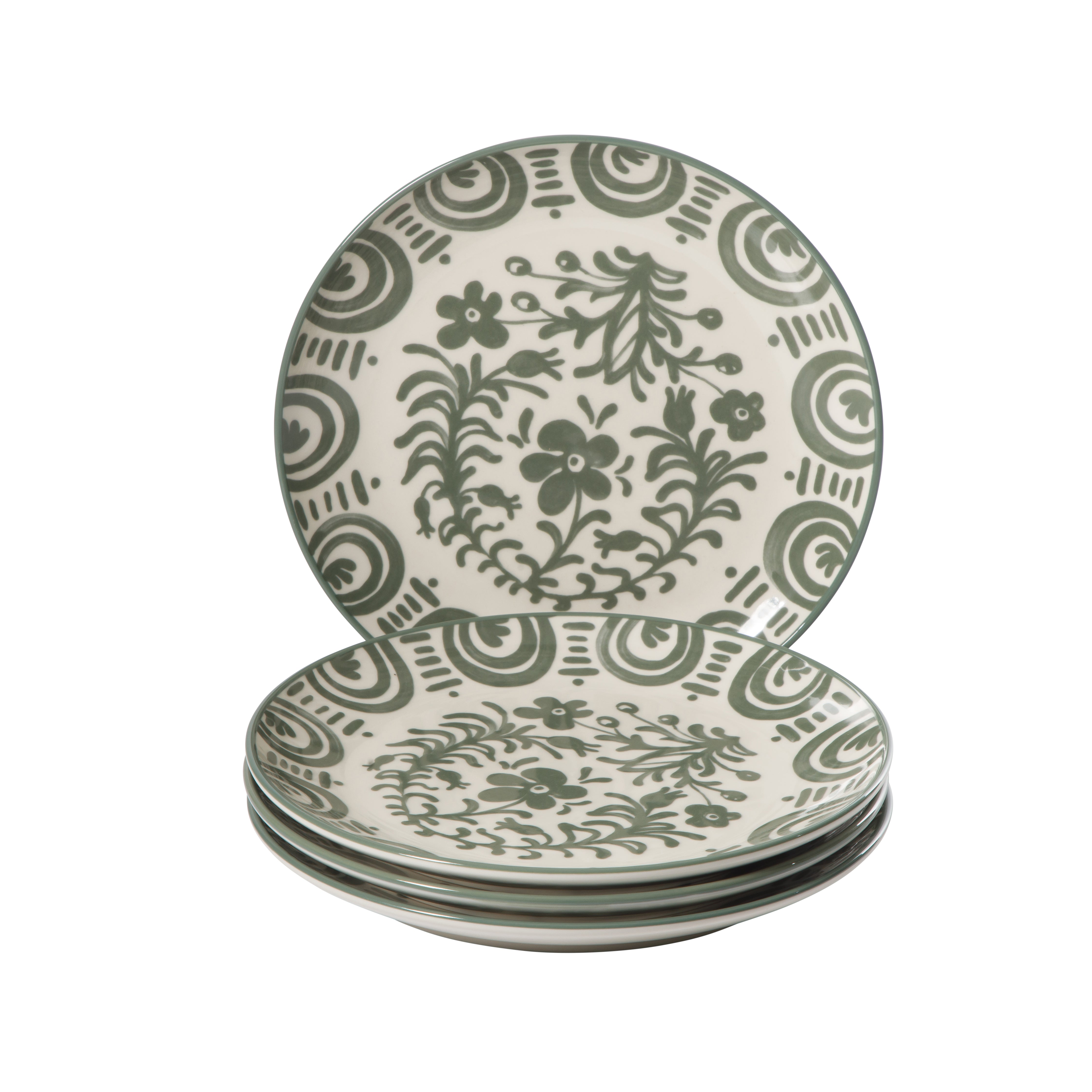 Bloomhouse - 2-Time Oprah’s Favorite Things - Valencia Flor 4 Piece Dessert & Salad Plate Set, 8.75” Stoneware Plates, Mediterranean Floral Decal Design, Microwave & Dishwasher Safe