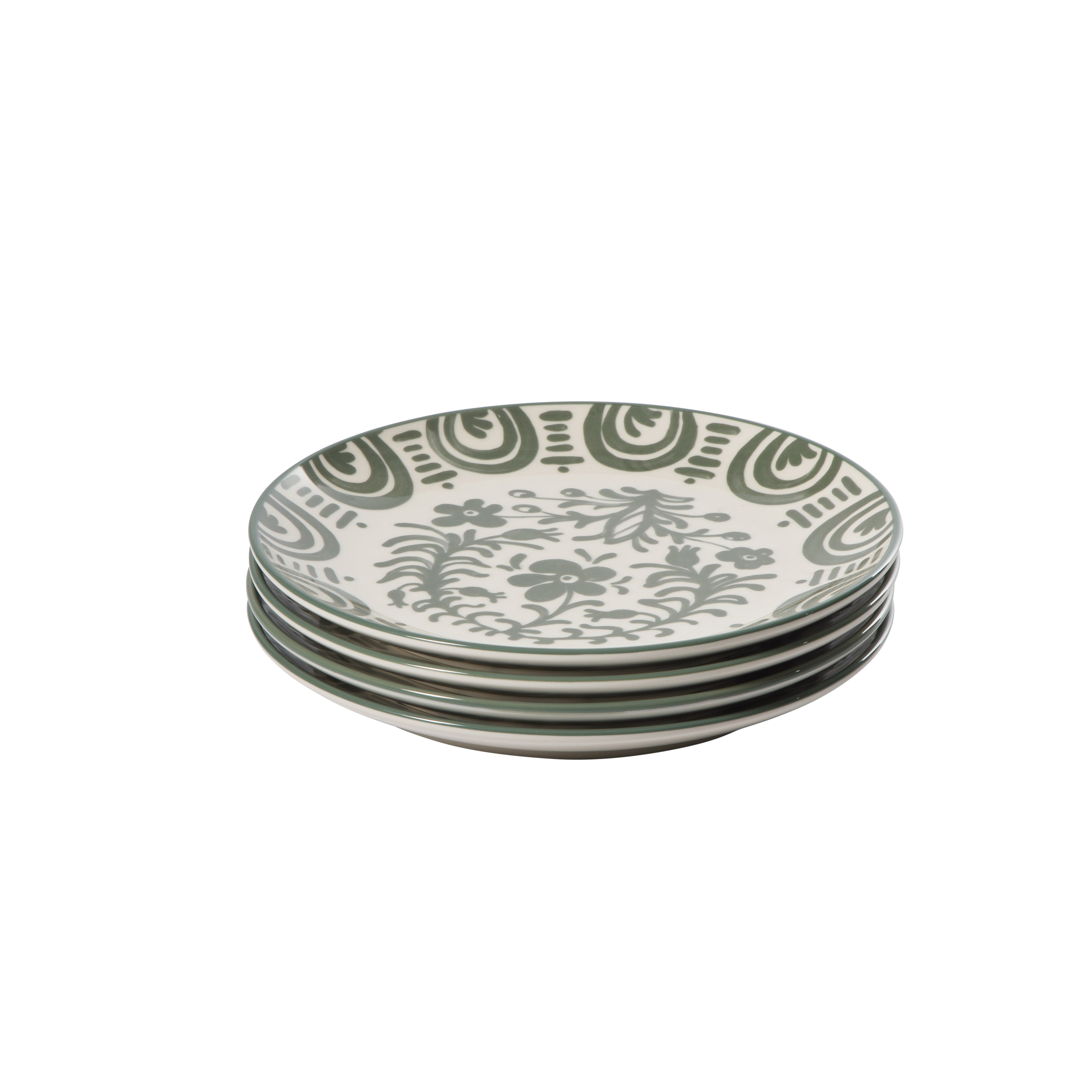 Bloomhouse - 2-Time Oprah’s Favorite Things - Valencia Flor 4 Piece Dessert & Salad Plate Set, 8.75” Stoneware Plates, Mediterranean Floral Decal Design, Microwave & Dishwasher Safe
