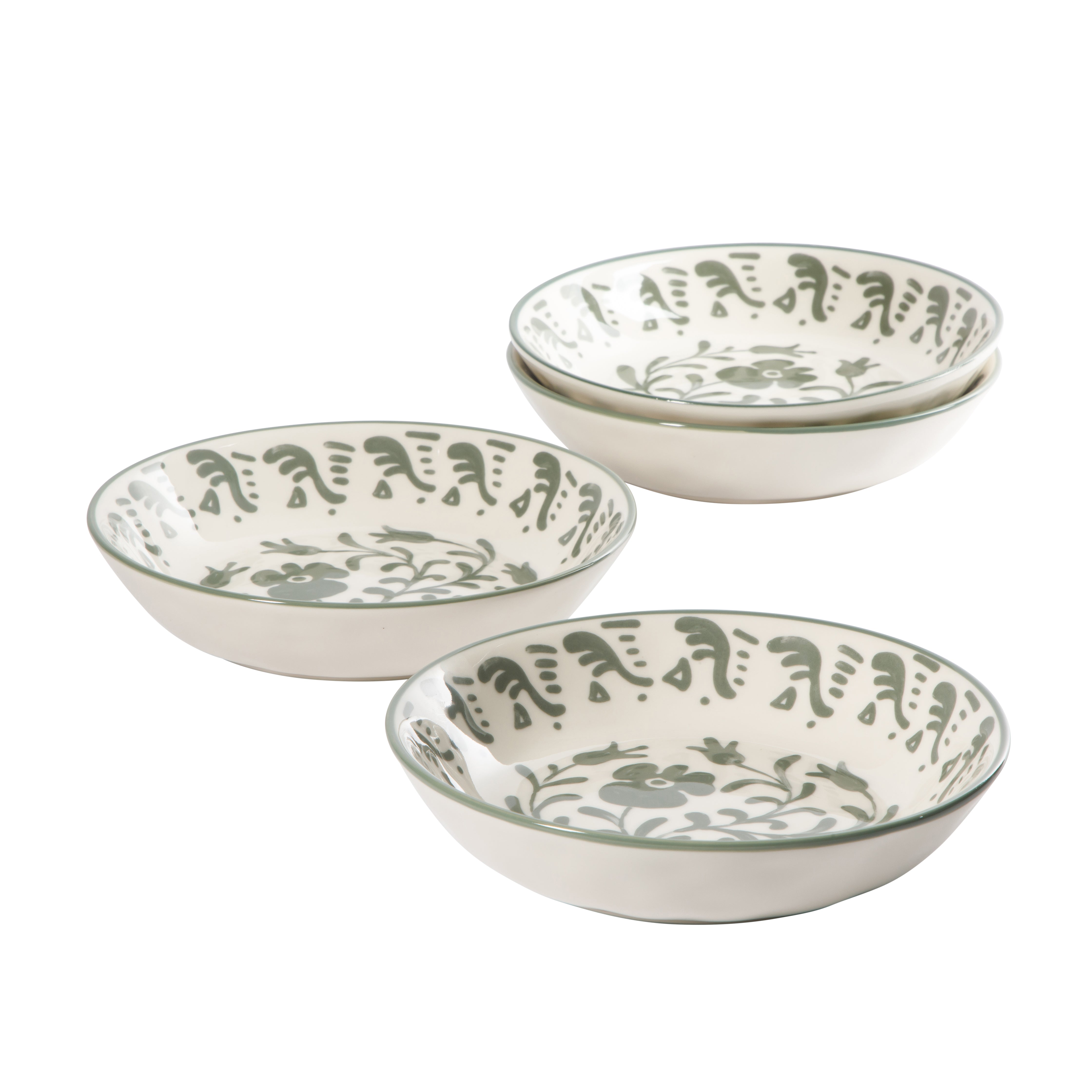 Bloomhouse - 2-Time Oprah’s Favorite Things - Valencia Flor 4 Piece Dinner Bowl Set, 8” Stoneware Pasta Bowls, Mediterranean Floral Decal Design, Microwave & Dishwasher Safe