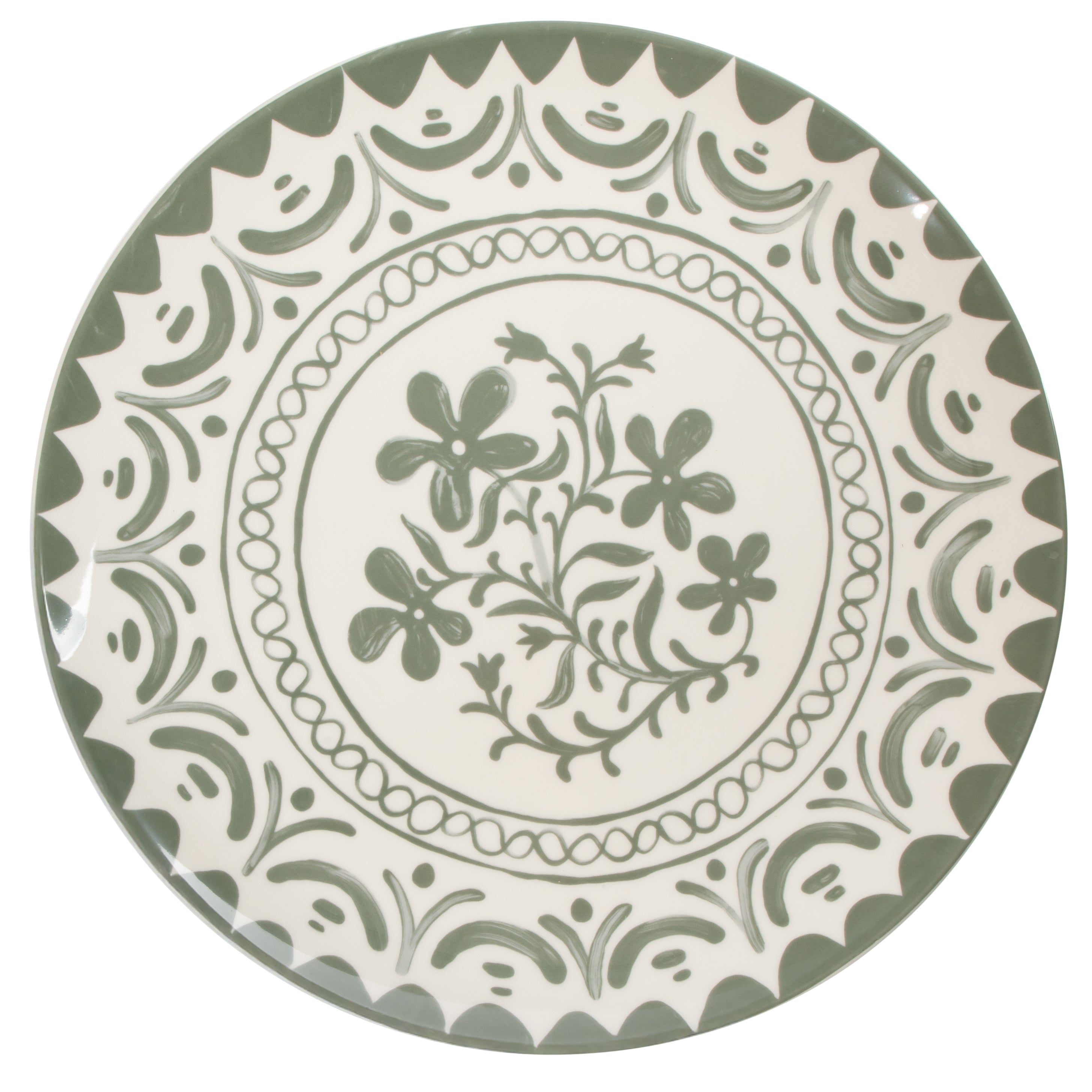 Bloomhouse - 2-Time Oprah’s Favorite Things - Valencia Flor 2 Piece 13” Serving Platter Set, Stoneware Platters, Mediterranean Floral Decal Design, Microwave & Dishwasher Safe, Iris Blue