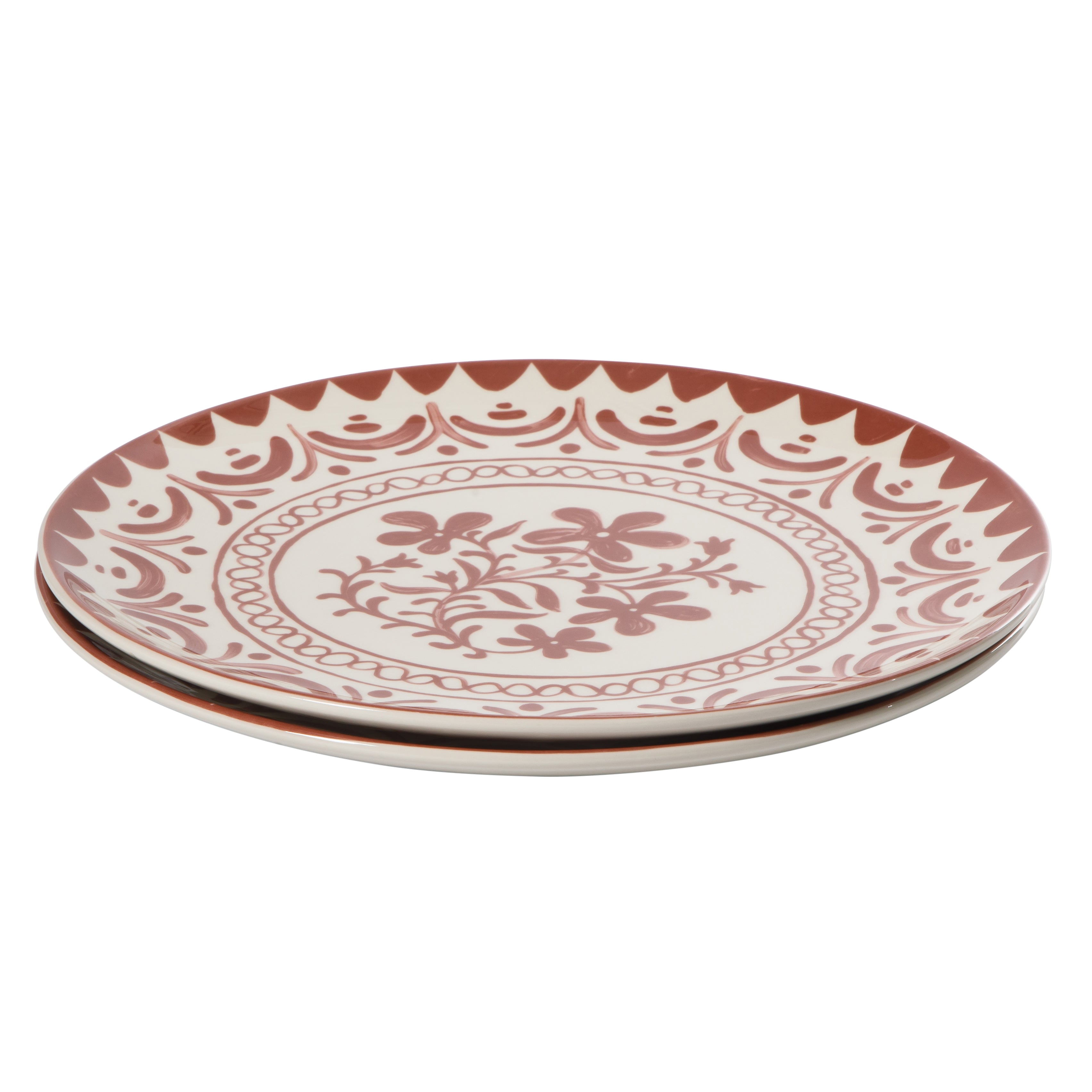 Bloomhouse - 2-Time Oprah’s Favorite Things - Valencia Flor 2 Piece 13” Serving Platter Set, Stoneware Platters, Mediterranean Floral Decal Design, Microwave & Dishwasher Safe, Iris Blue
