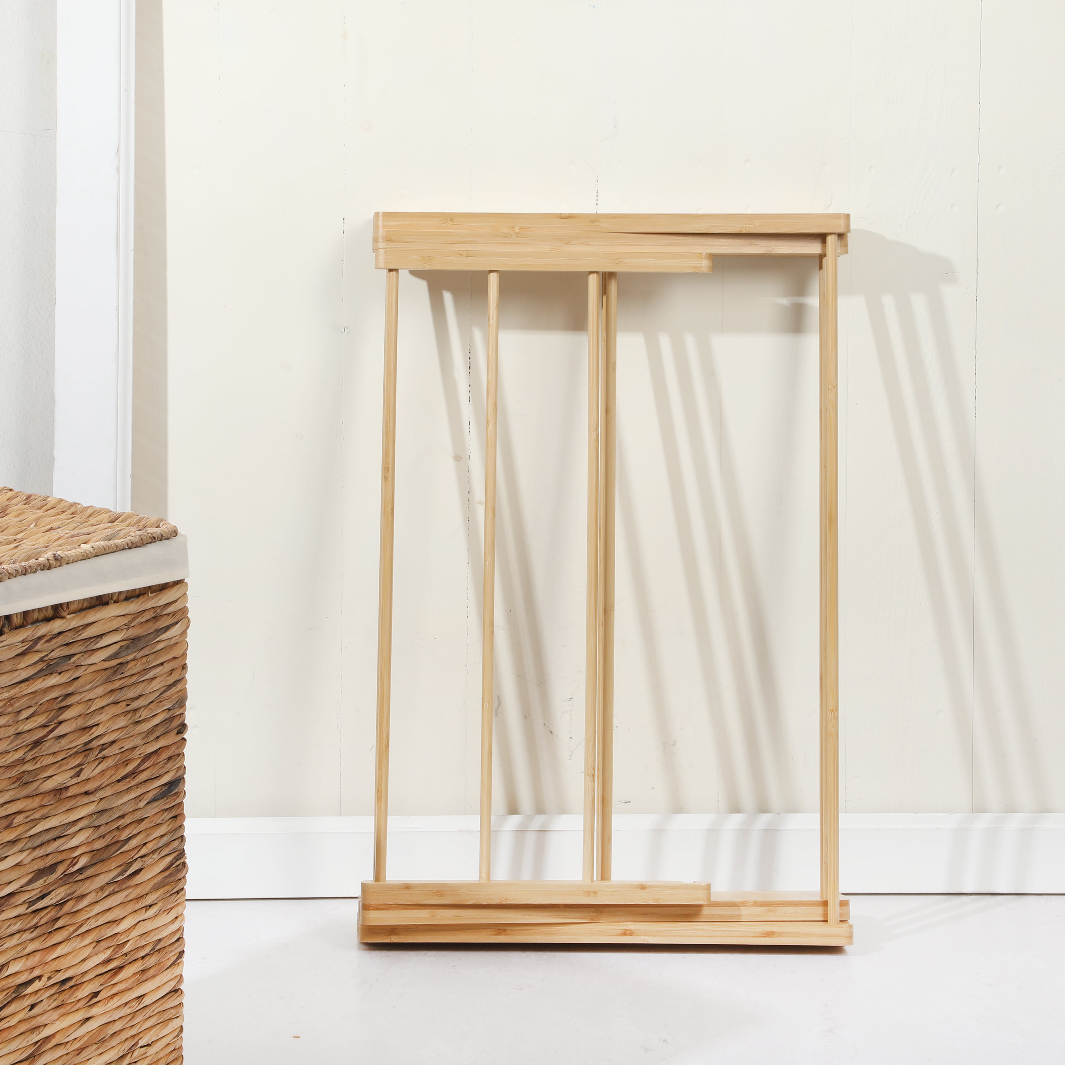 Gibson Home Riverrun Foldable Bamboo Drying Rack for Clothes & Towels – 2-Tier Collapsible Laundry Drying Rack, Space-Saving Air Dry Stand for Clothes, Towels, Blankets, etc for Indoor & Outdoor Use