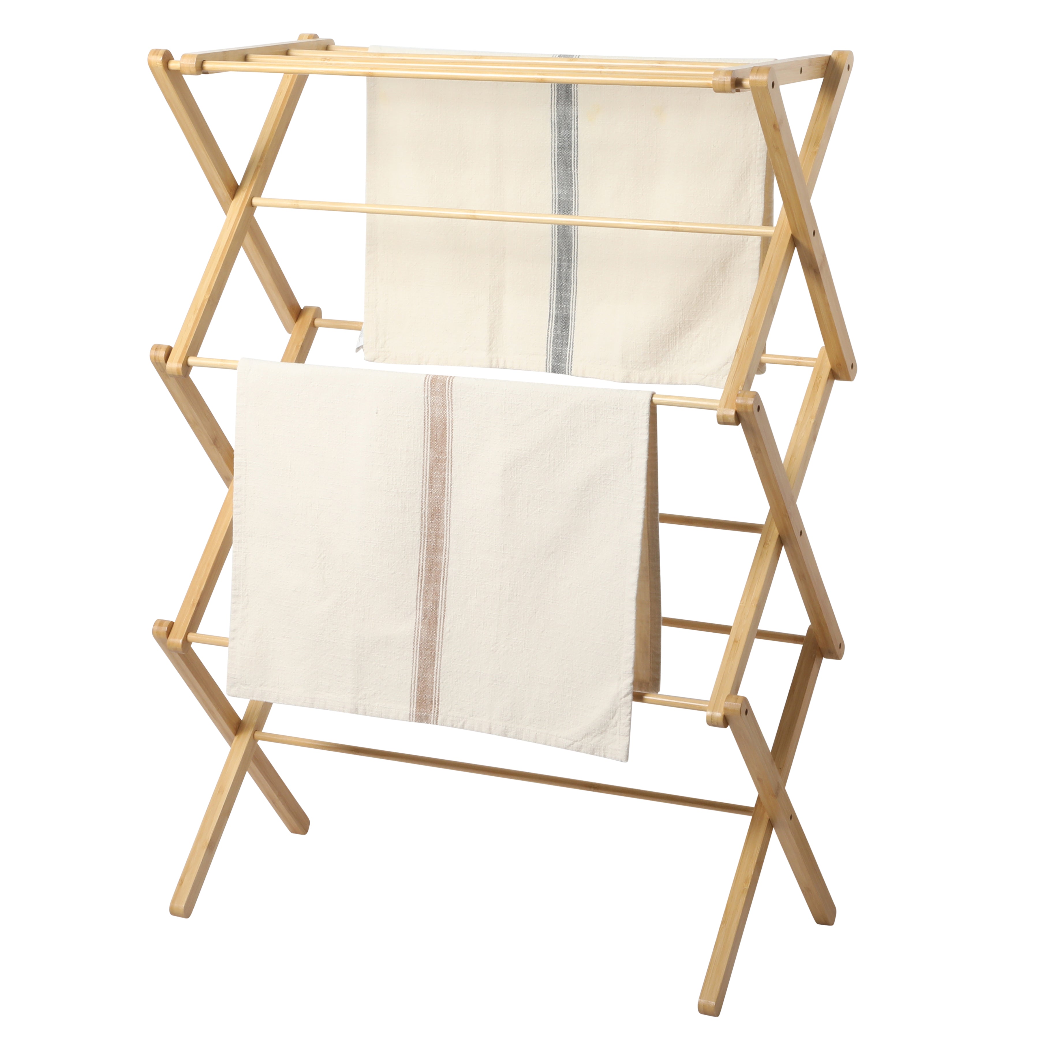 Gibson Home Riverrun Foldable Bamboo Drying Rack for Clothes & Towels – 2-Tier Collapsible Laundry Drying Rack, Space-Saving Air Dry Stand for Clothes, Towels, Blankets, etc for Indoor & Outdoor Use