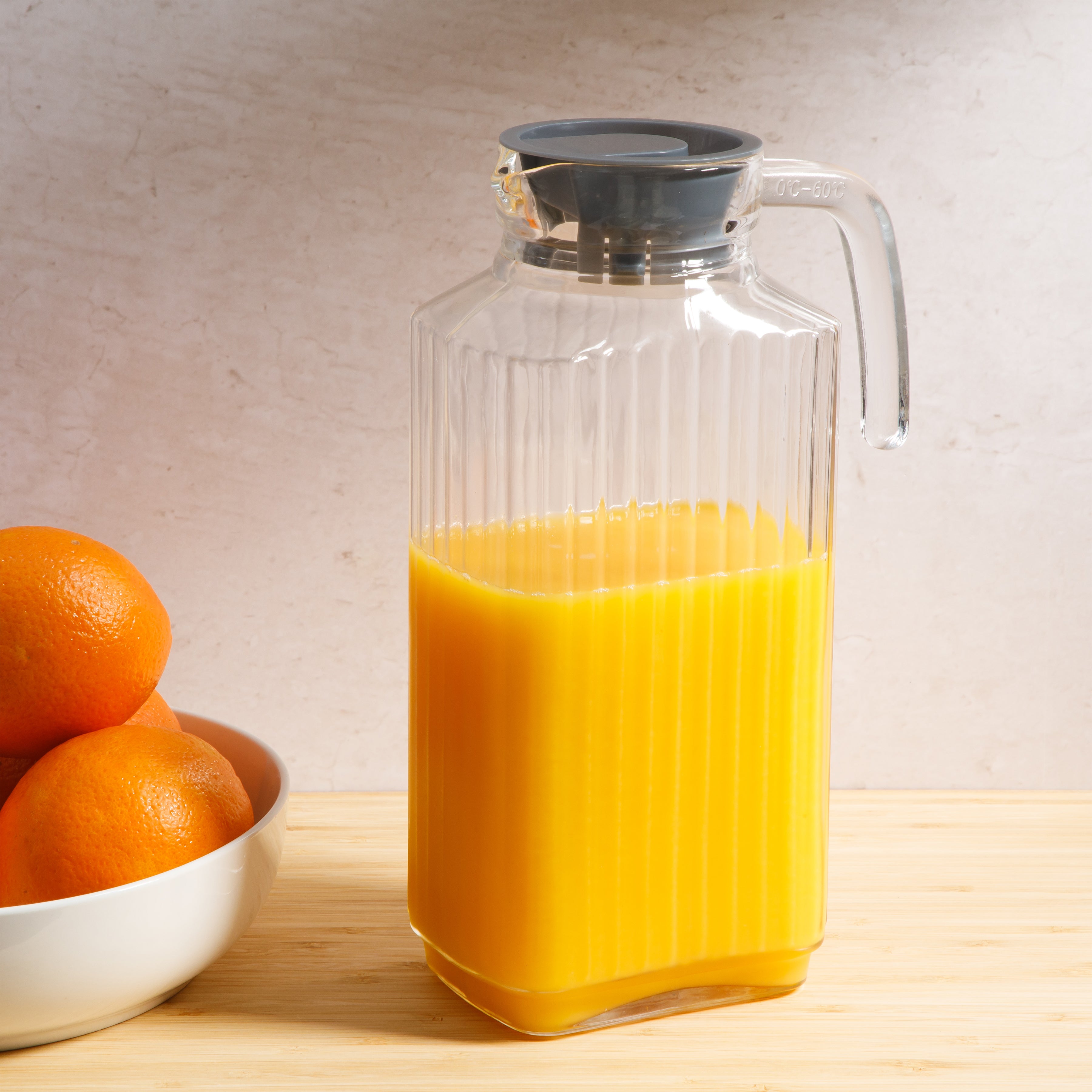 Gibson Home Raintree Glass Pitcher, 61 oz (1.8L) – Clear Water & Juice Pitcher with Lid and Easy-Pour Handle, Soda Lime Glass