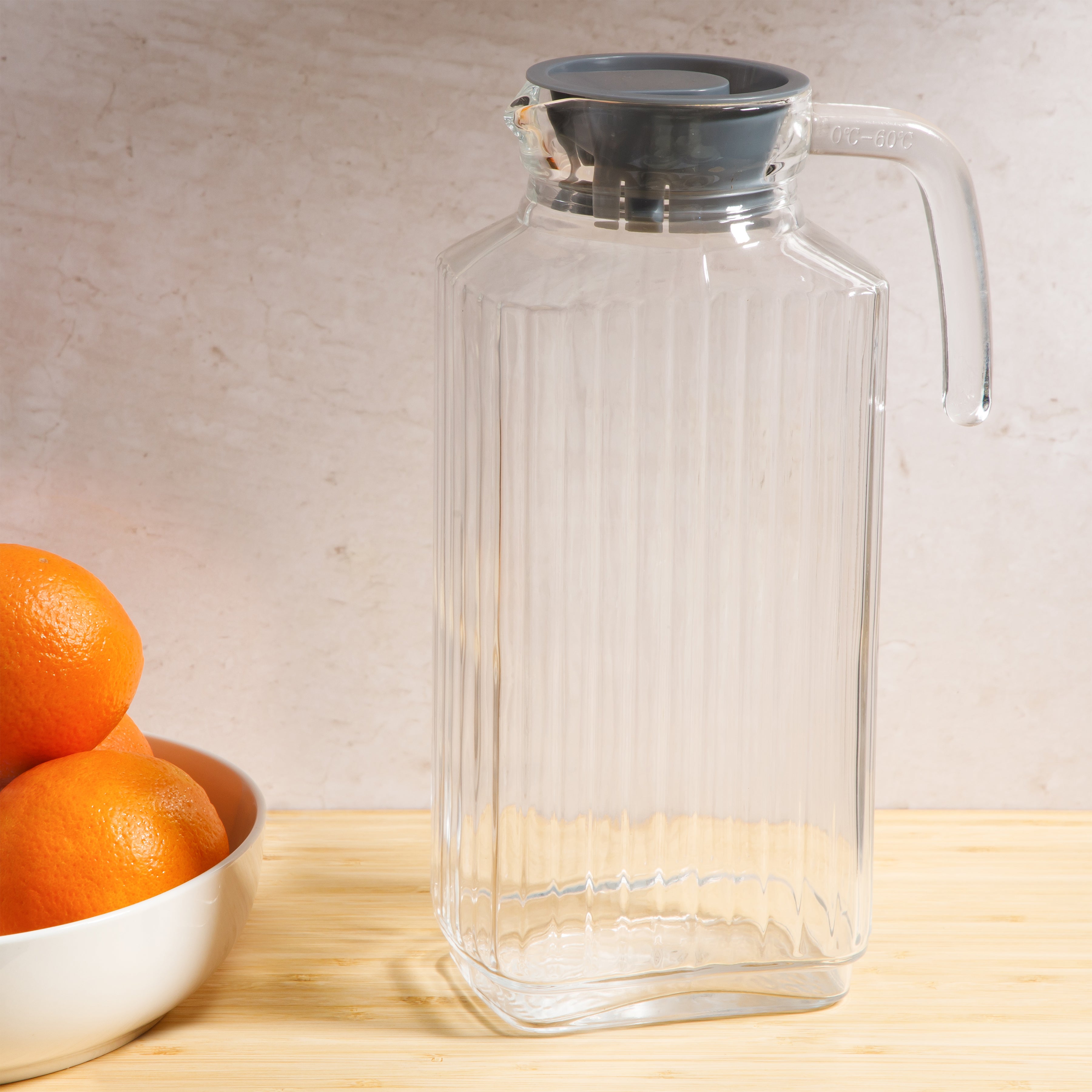 Gibson Home Raintree Glass Pitcher, 61 oz (1.8L) – Clear Water & Juice Pitcher with Lid and Easy-Pour Handle, Soda Lime Glass