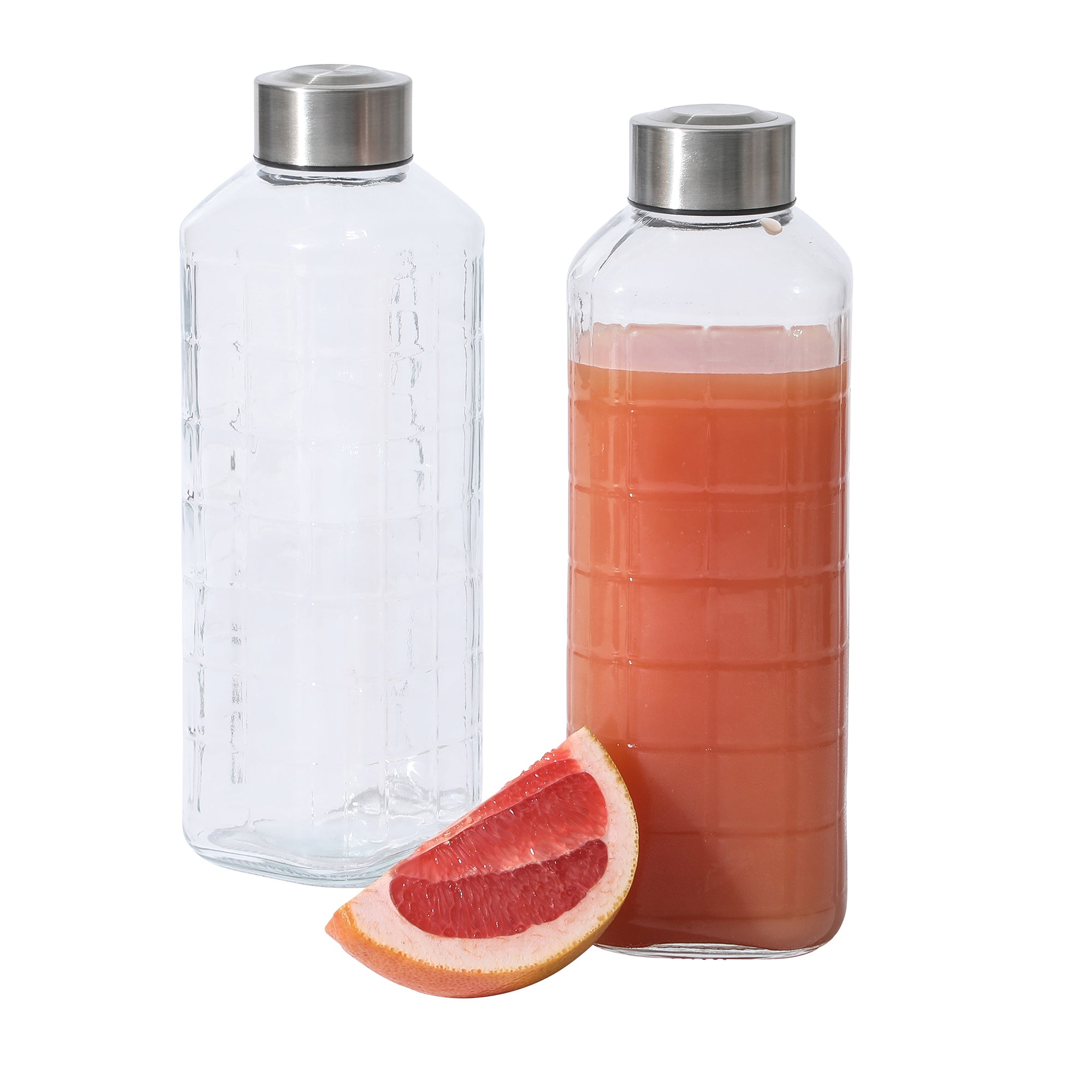 Gibson Home Whistler Peak 2 Piece Large Embossed Reusable Glassed Bottles W/ Airtight Leakproof Stainless Steel Lid, Pitcher for Water, Milk, Juice - Dishwasher Safe