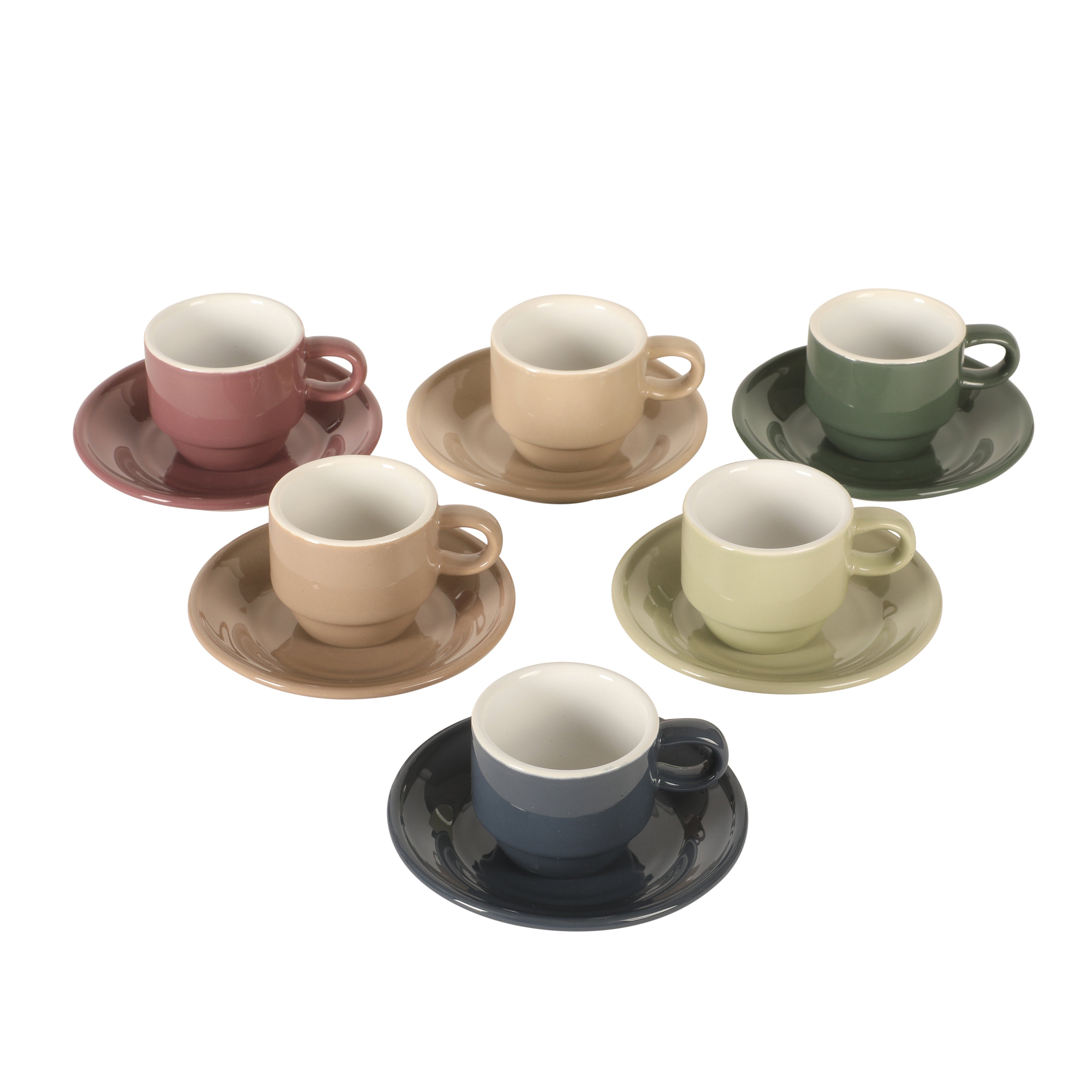 Gibson Home Brew Harmony 13 Piece Espresso Cup Set with Metal Rack, Stoneware Espresso Cups & Saucers, Solid Color Stackable Coffee Set, Café Style, Dishwasher & Microwave Safe