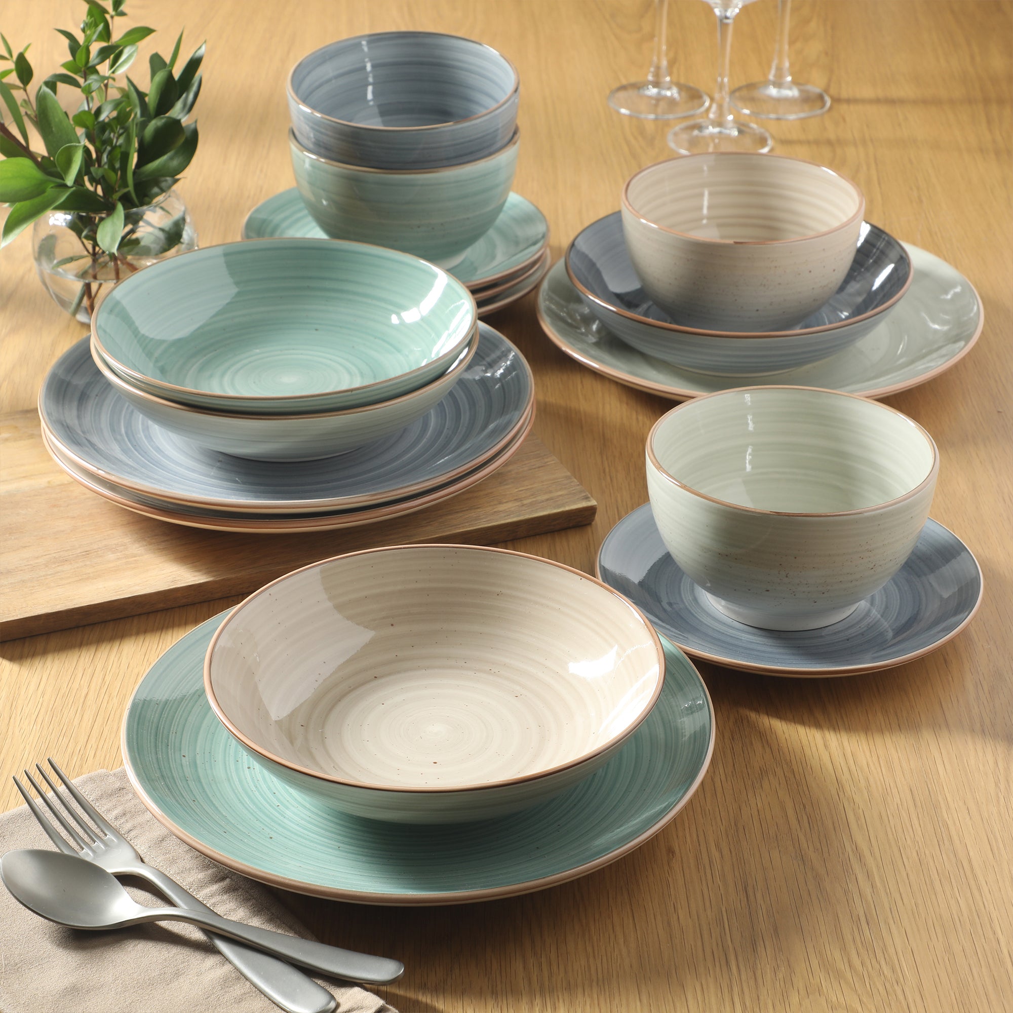 Gibson Home Stonebury 16 Piece Plates and Bowls Assorted Color Dishes