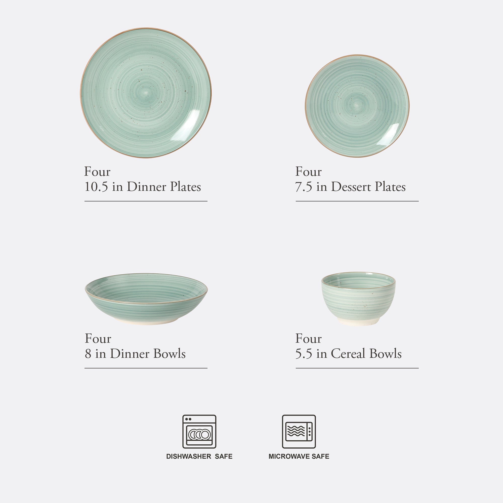 Gibson Home Stonebury 16 Piece Plates and Bowls Assorted Color Dishes - Handpainted Stoneware Dinnerware Set - Service for 4