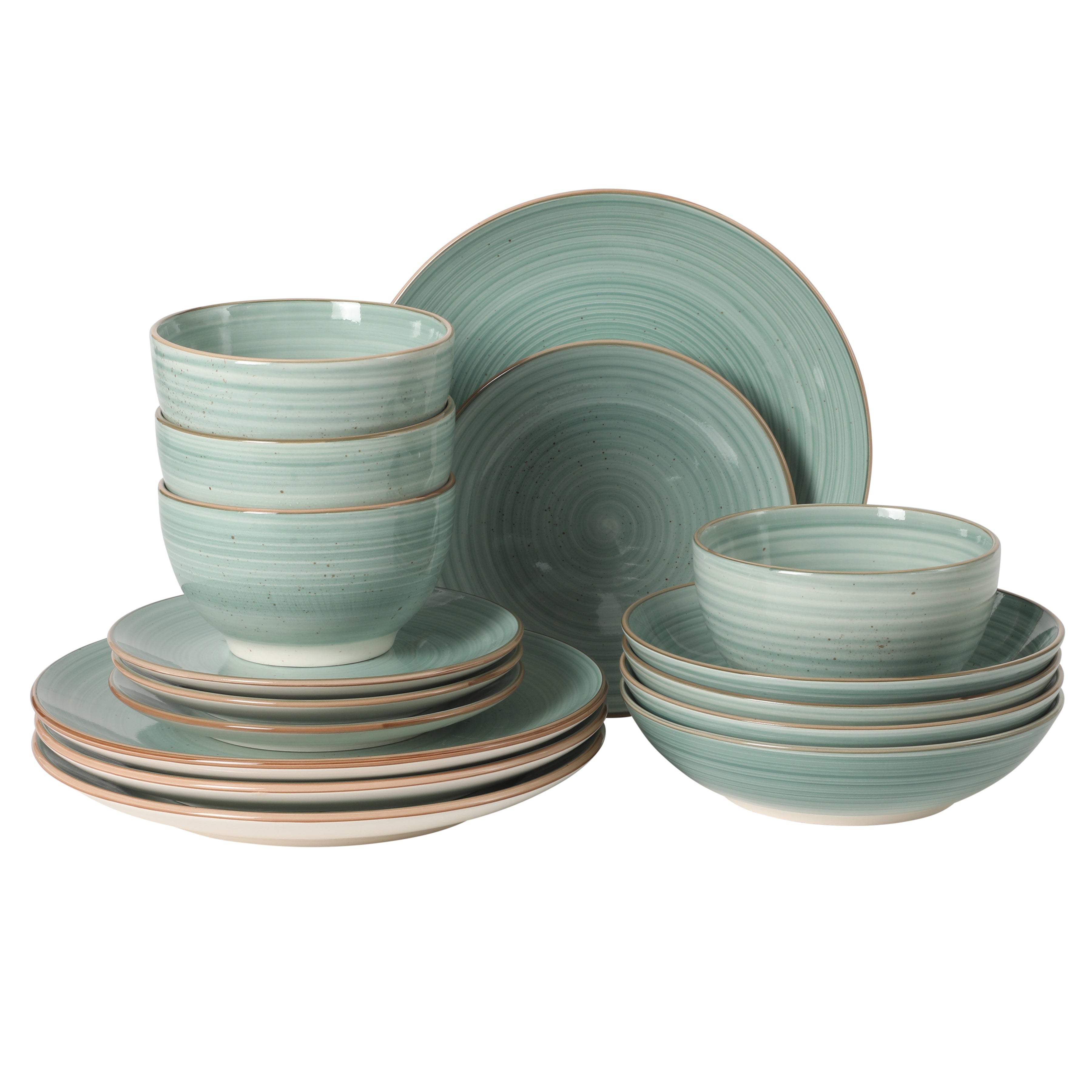 Gibson Home Stonebury 16 Piece Plates and Bowls Assorted Color Dishes - Handpainted Stoneware Dinnerware Set - Service for 4
