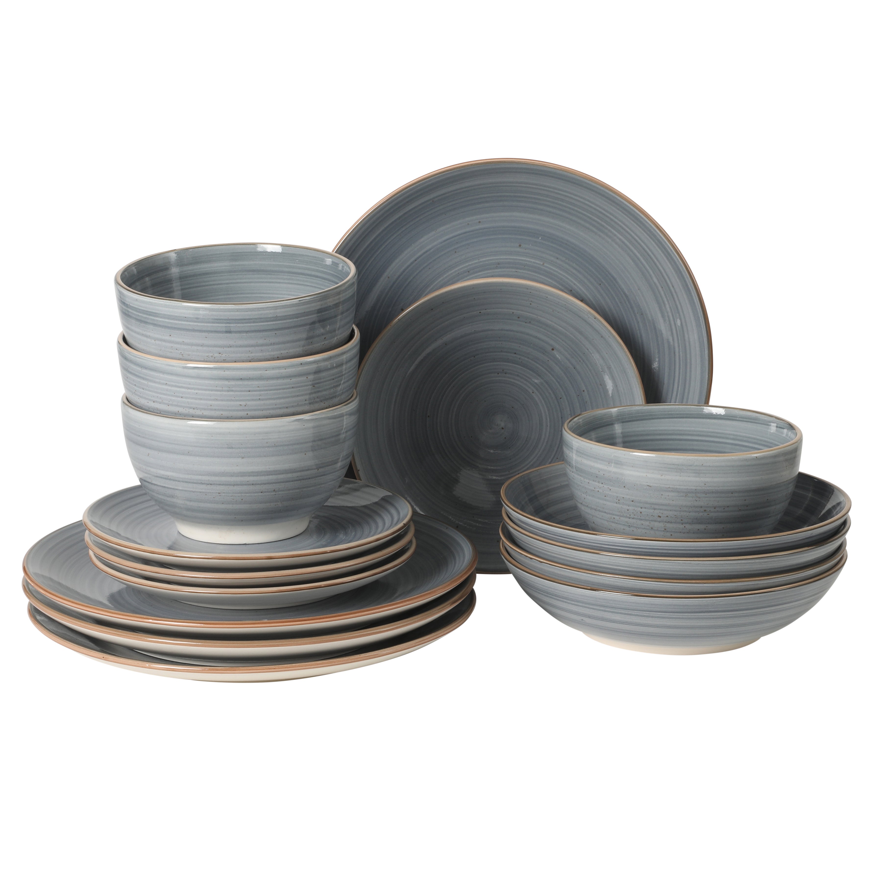 Gibson Home Stonebury 16 Piece Plates and Bowls Assorted Color Dishes - Handpainted Stoneware Dinnerware Set - Service for 4