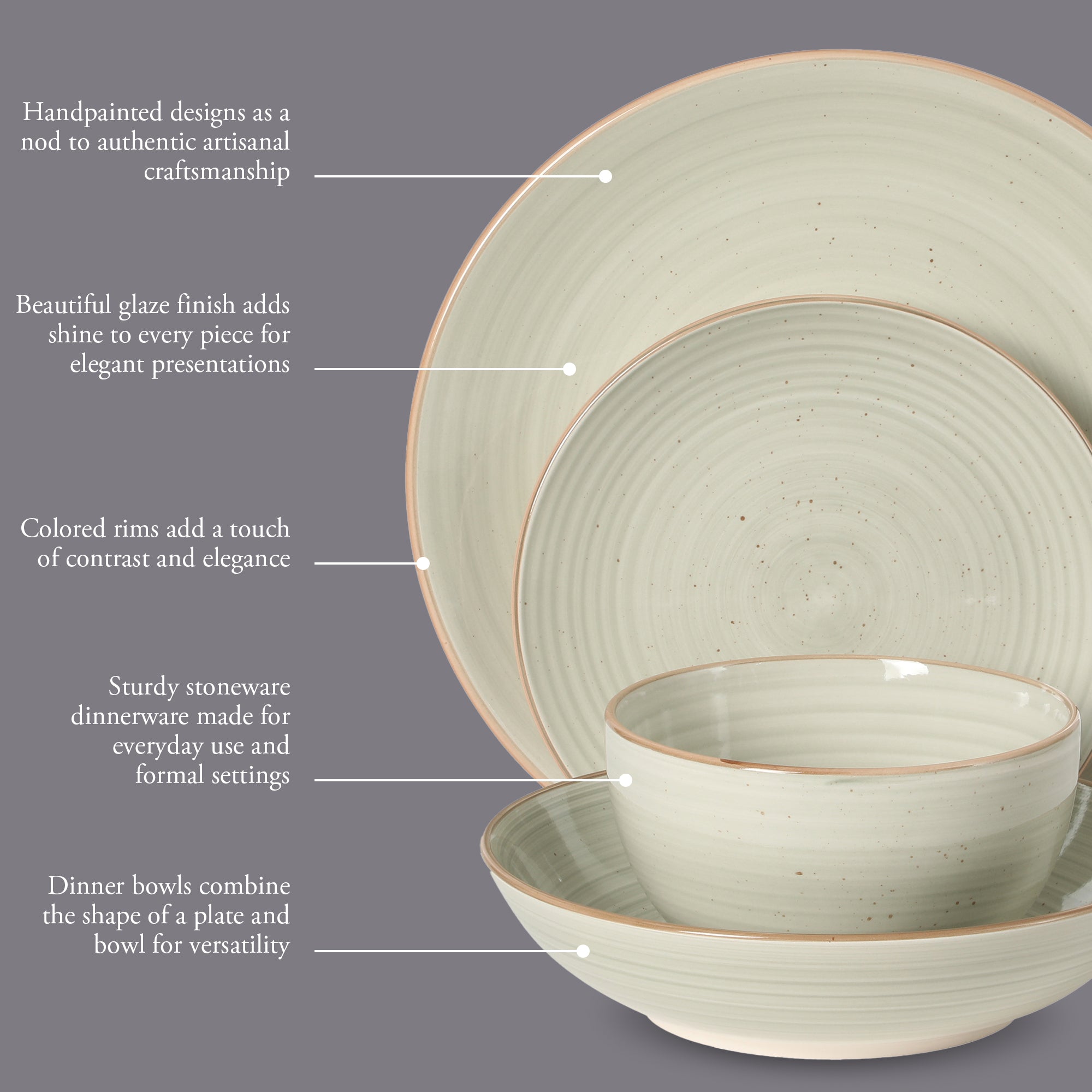 Gibson Home Stonebury 16 Piece Plates and Bowls Assorted Color Dishes - Handpainted Stoneware Dinnerware Set - Service for 4