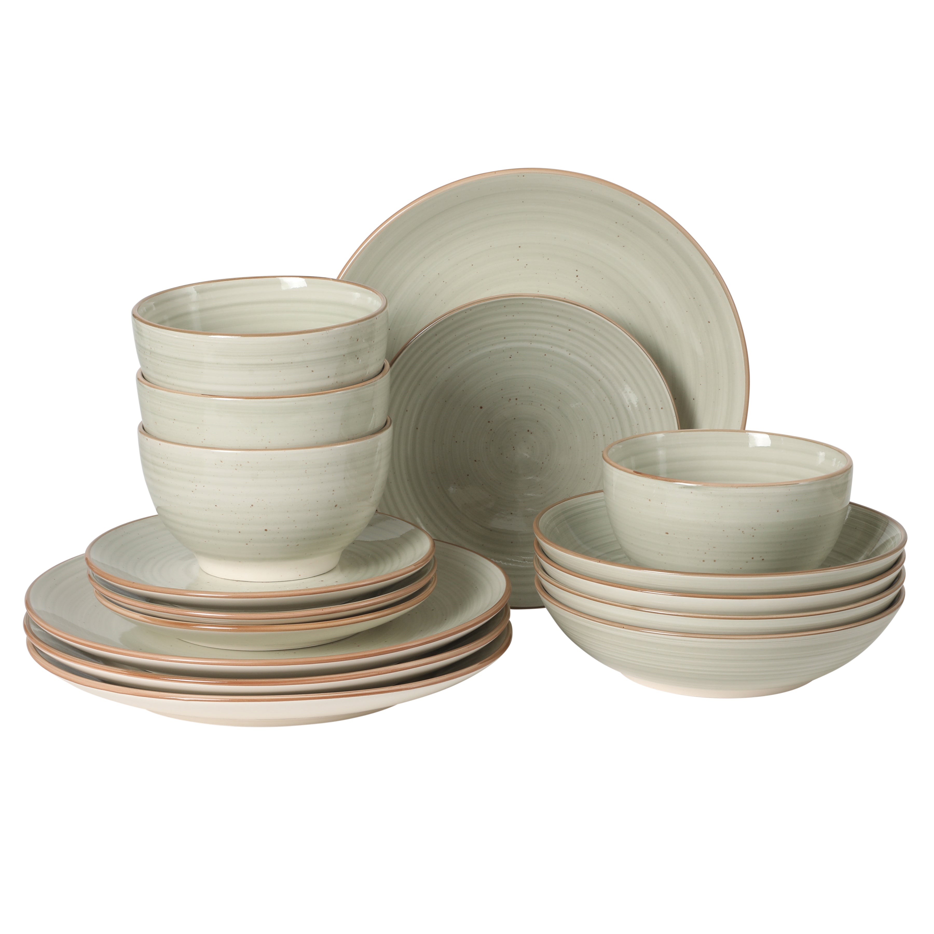 Gibson Home Stonebury 16 Piece Plates and Bowls Assorted Color Dishes - Handpainted Stoneware Dinnerware Set - Service for 4