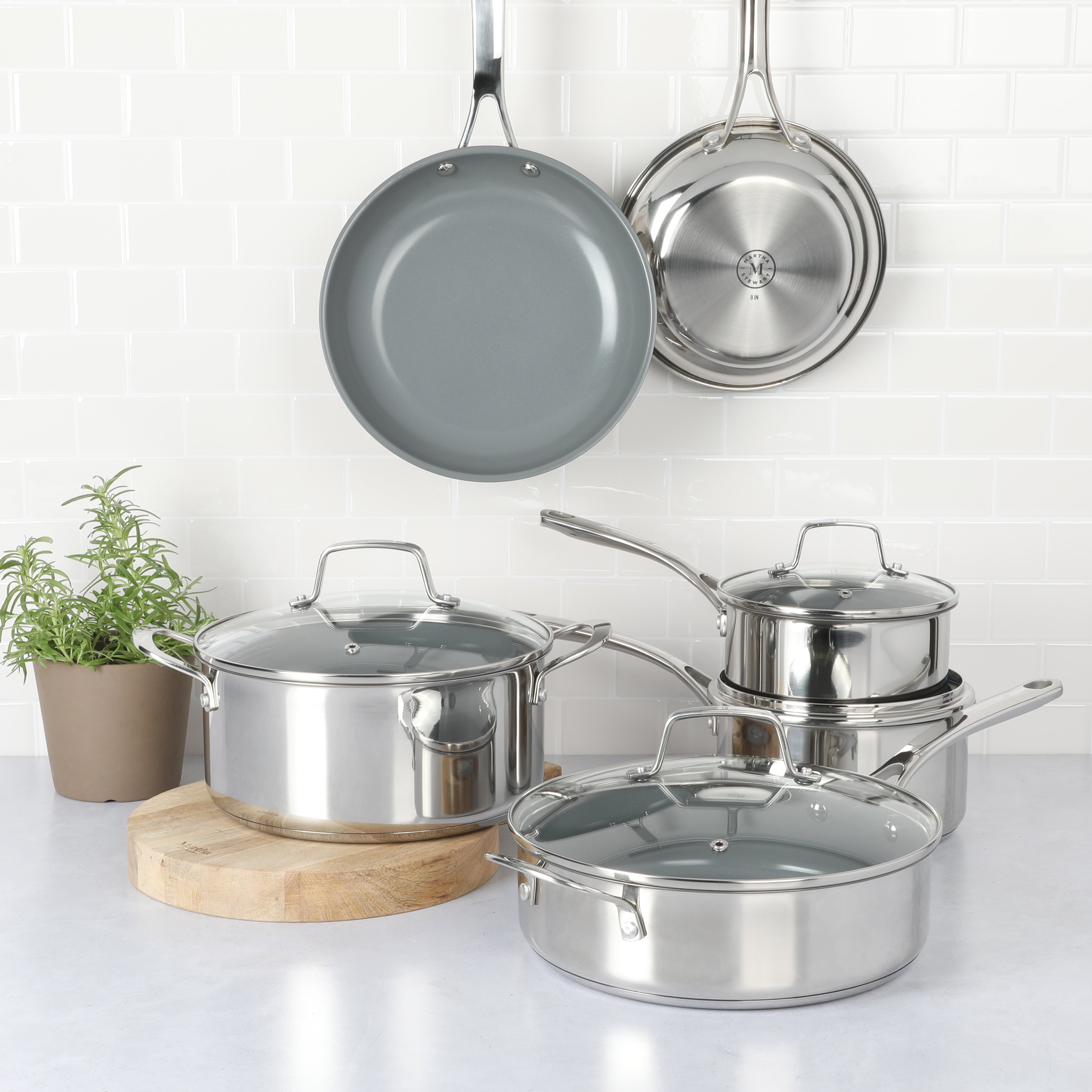Martha Stewart Delaroux 10-Piece Stainless Steel Cookware Set w/ Ceramic Non-Stick Interior