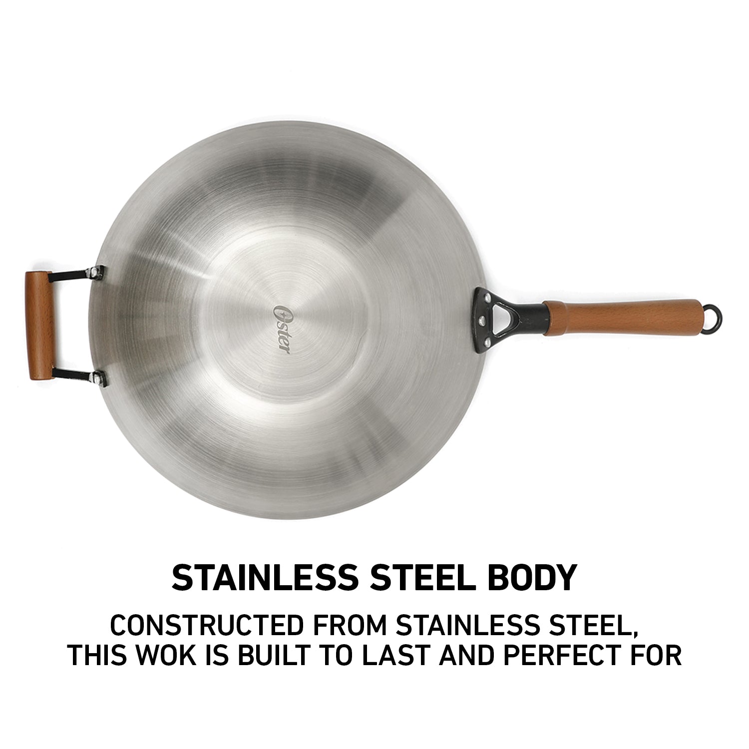 Oster Sangerfield 14-Inch Carbon Steel Wok w/ Wood Handles
