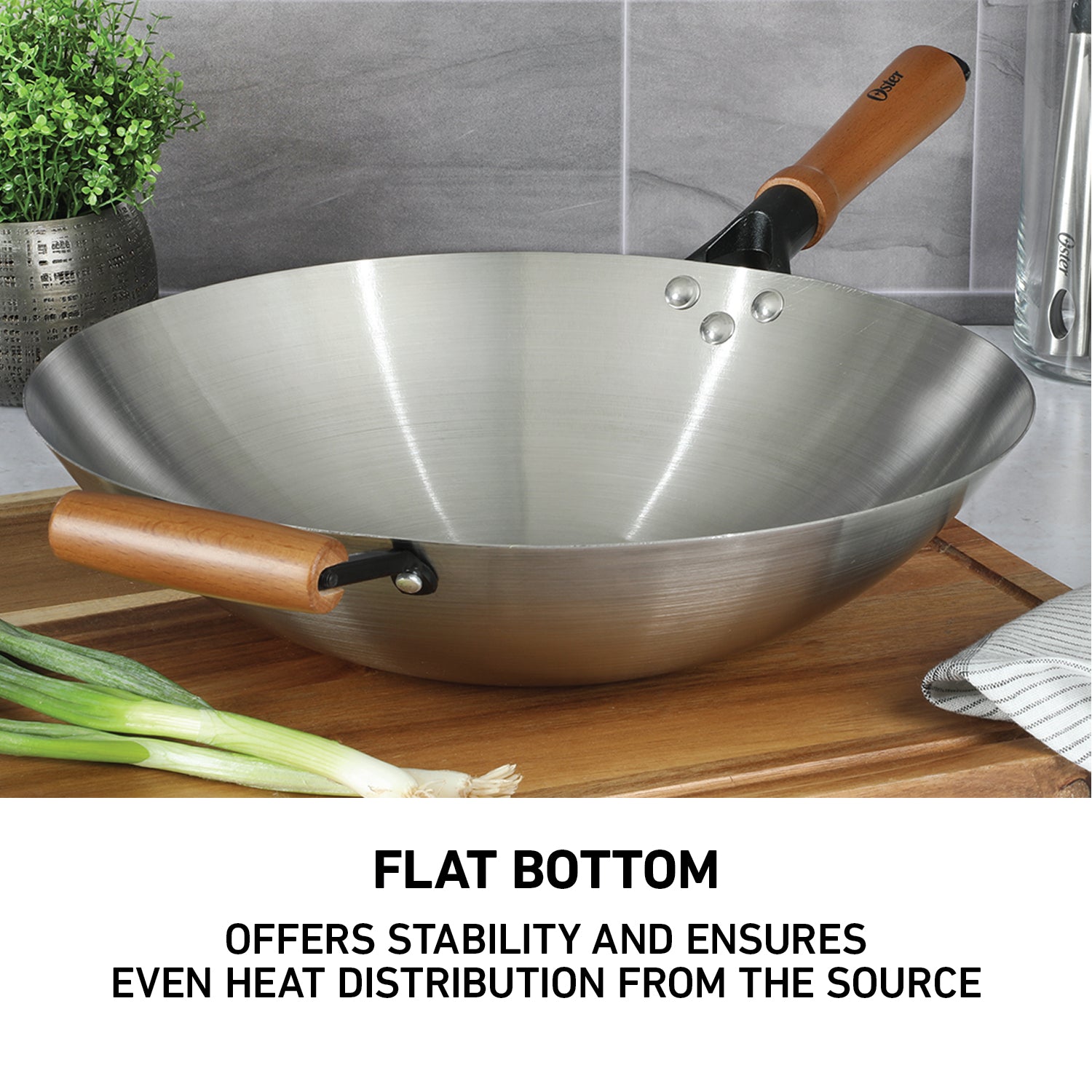 Oster Sangerfield 14-Inch Carbon Steel Wok w/ Wood Handles