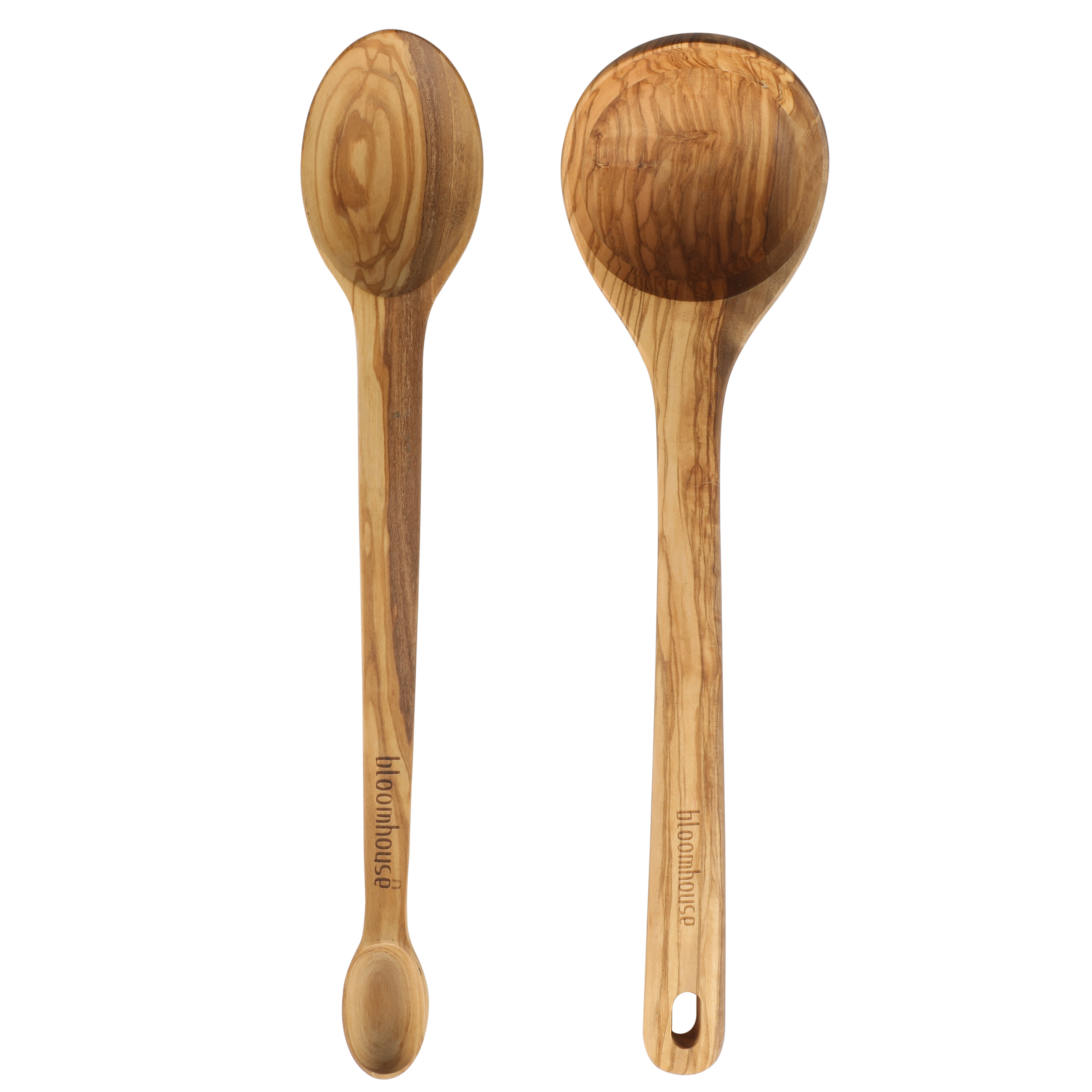Bloomhouse Italian Olive Wood 2-Piece Extra-Large 14 Inch Ladle and Tasting Spoon Set